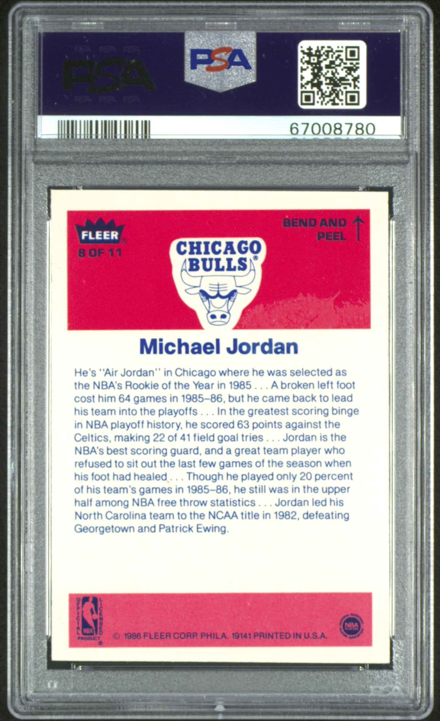 1986 Fleer Sticker Michael Jordan #8 PSA 5