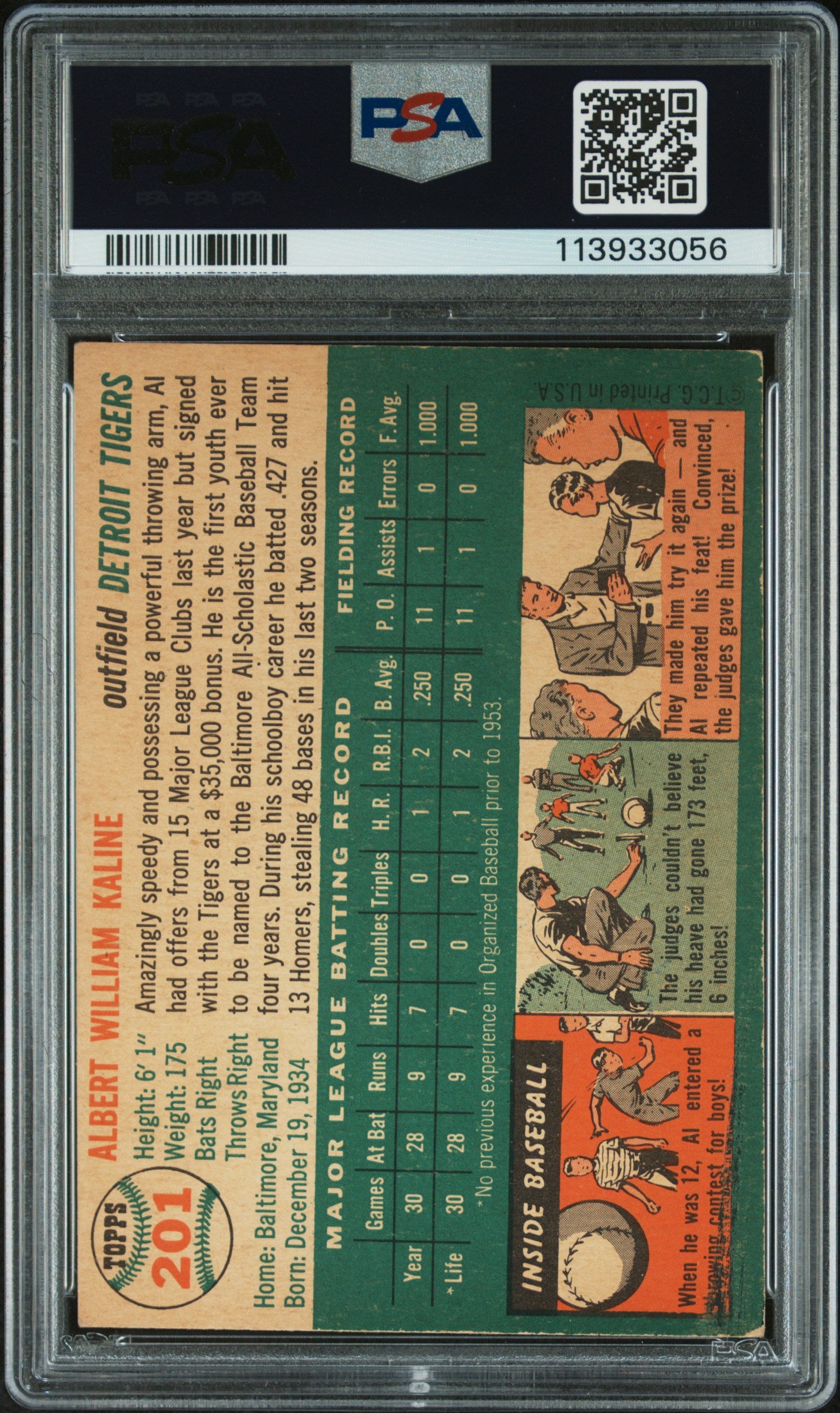 1954 Topps Al Kaline #201 PSA 3