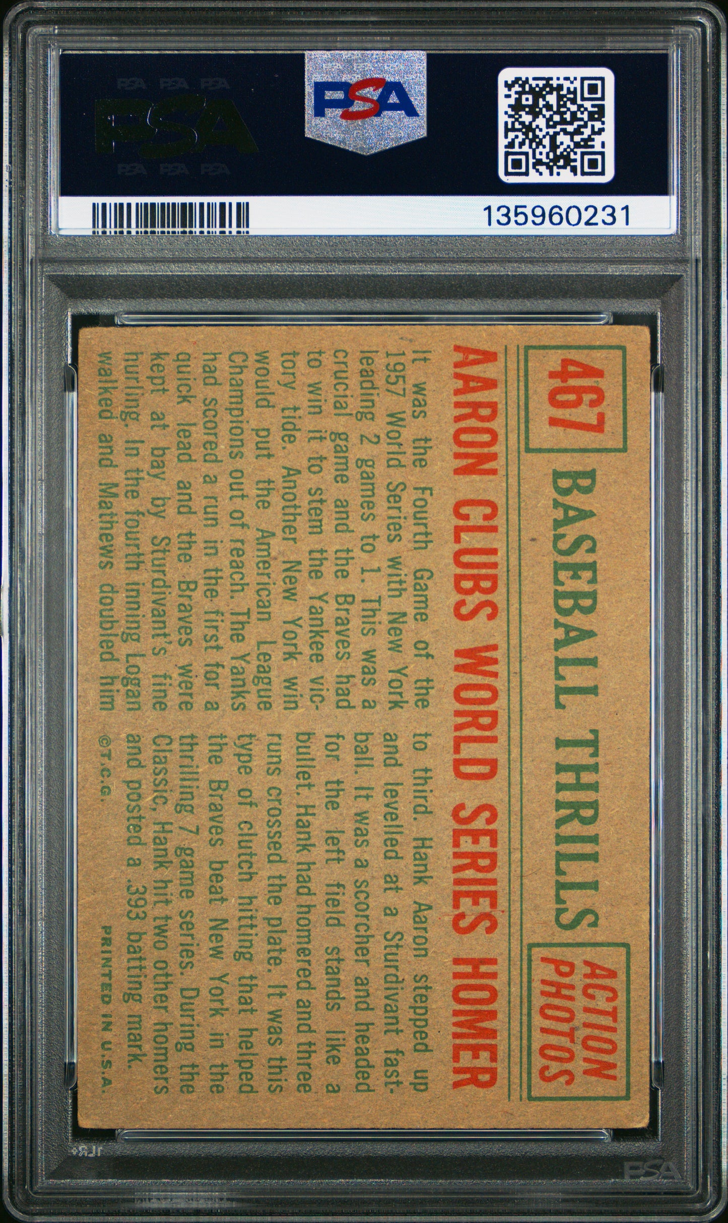 1959 Topps Aaron Clubs World #467 Series Homer PSA 3