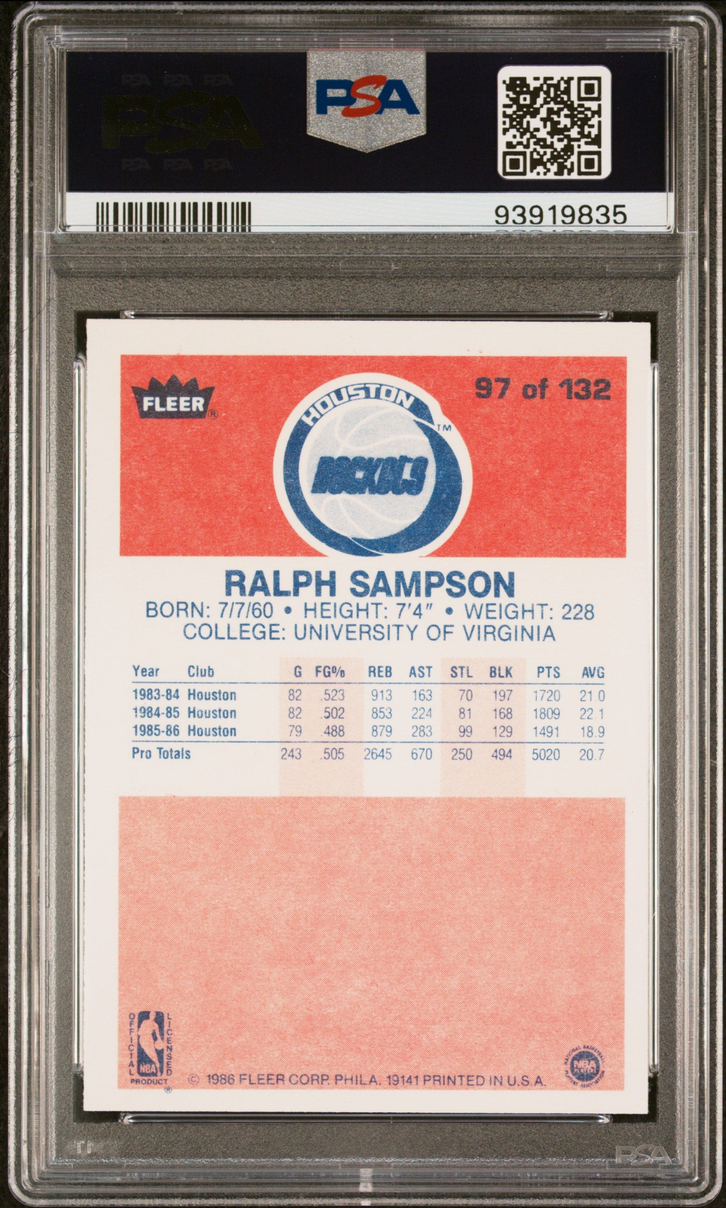 1986 Fleer Ralph Sampson #97 PSA 9