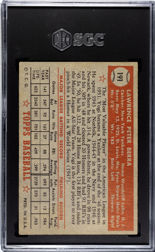 1952 Topps Yogi Berra #191 SGC 5