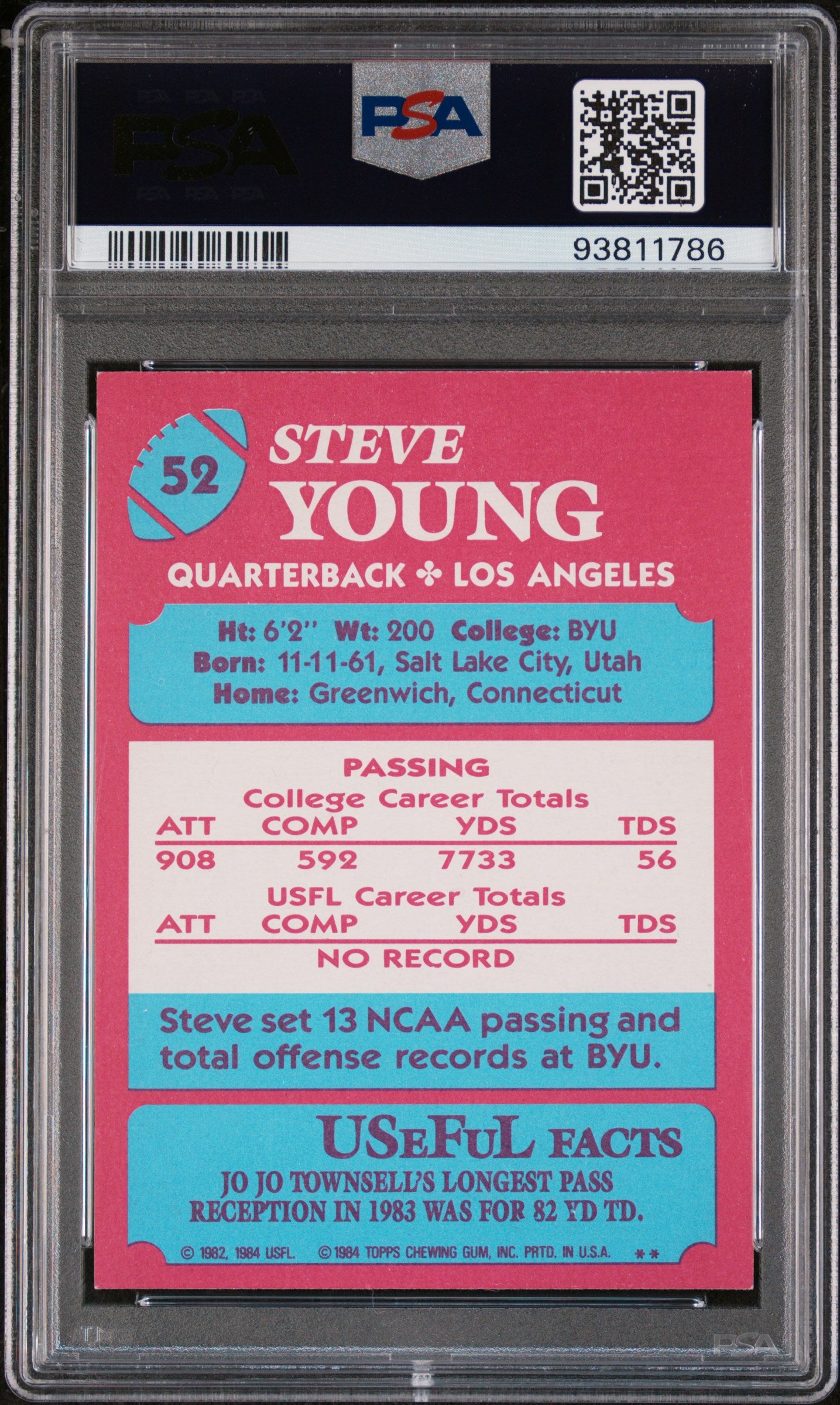 1984 Topps Usfl Steve Young #52 PSA 8