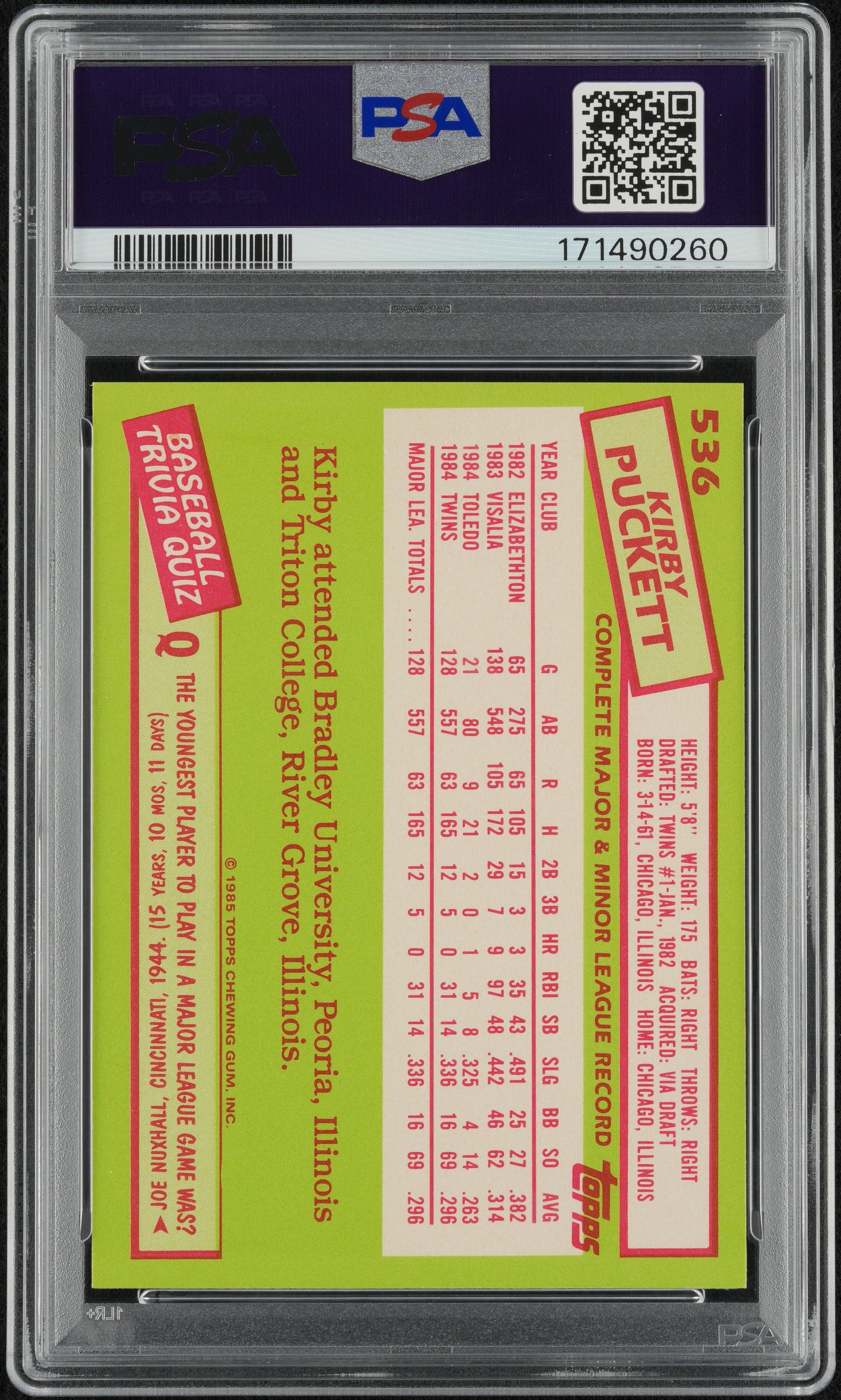 1985 Topps Tiffany Kirby Puckett #536 PSA 7 Auto Available
