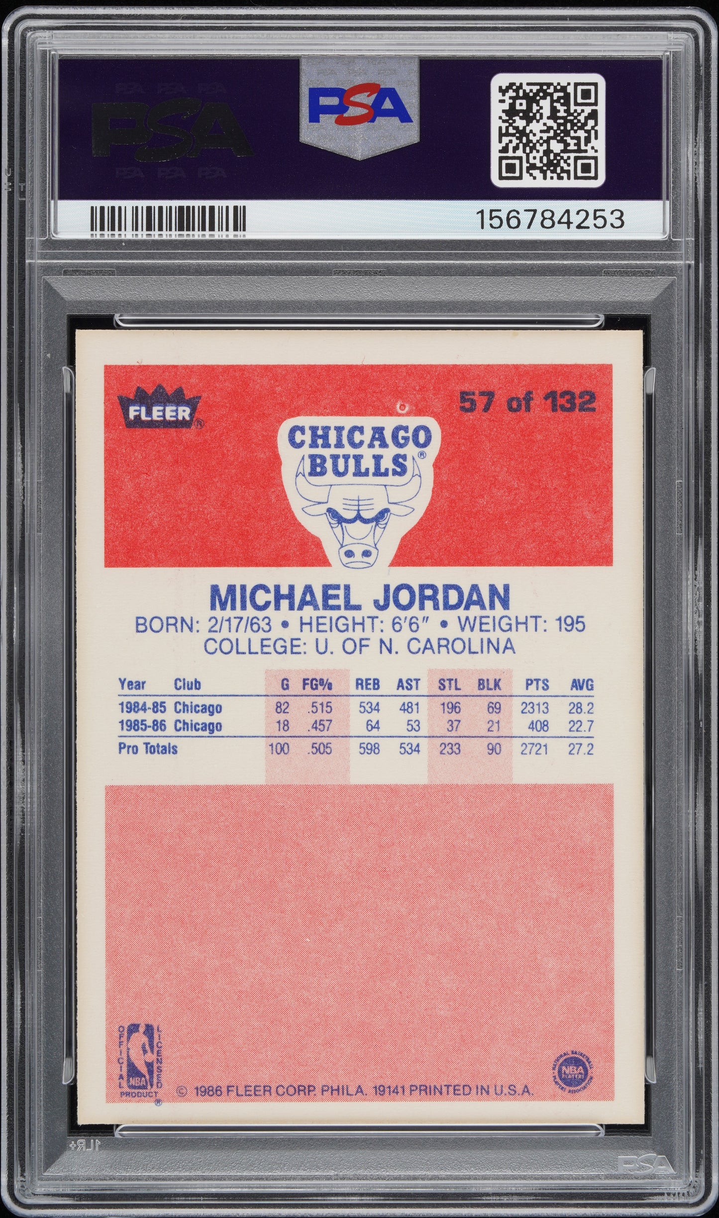 1986 Fleer Michael Jordan #57 PSA 6