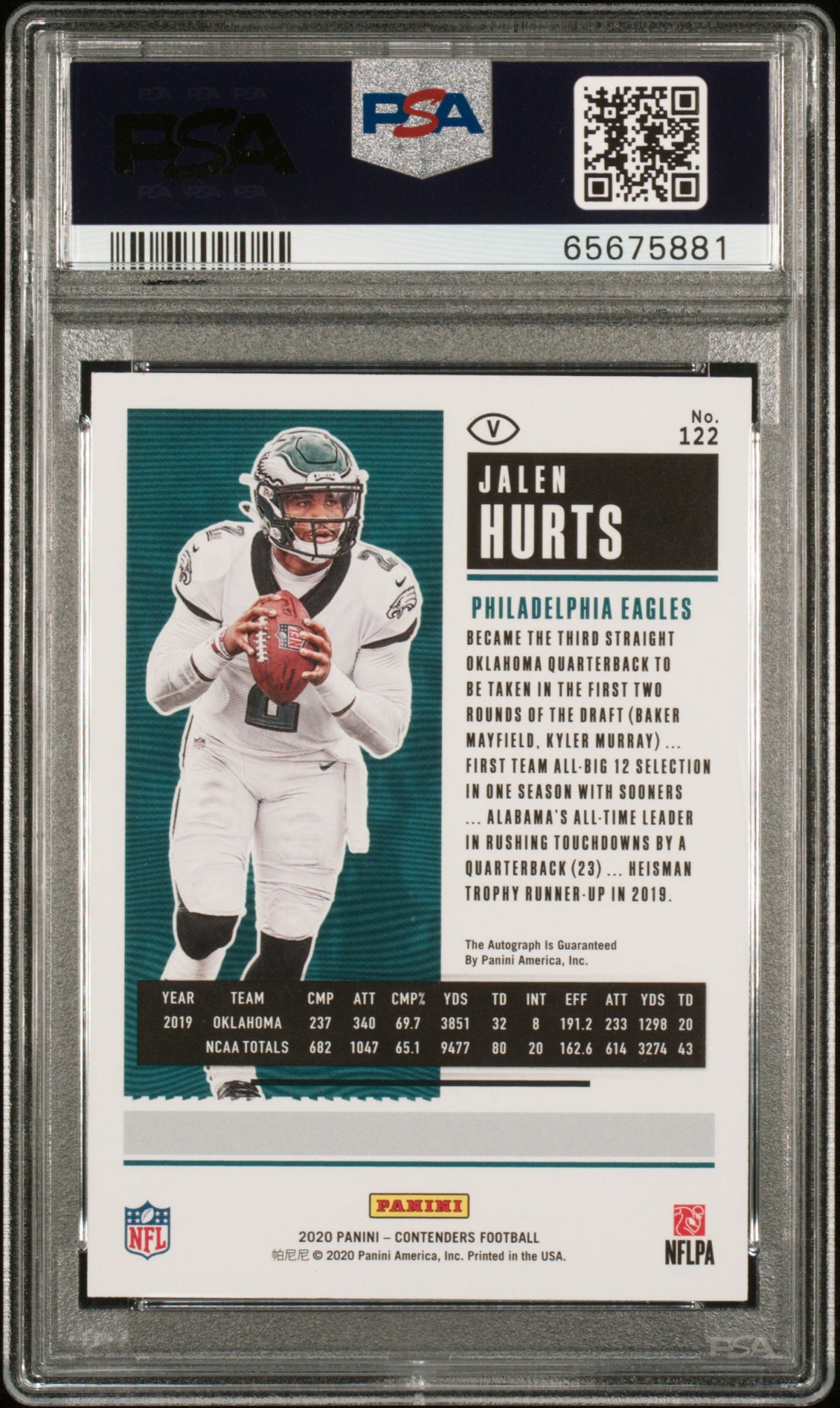 2020 Panini Playoff Contenders Rookie Ticket Jalen Hurts #V122 Blue PSA 10 /23