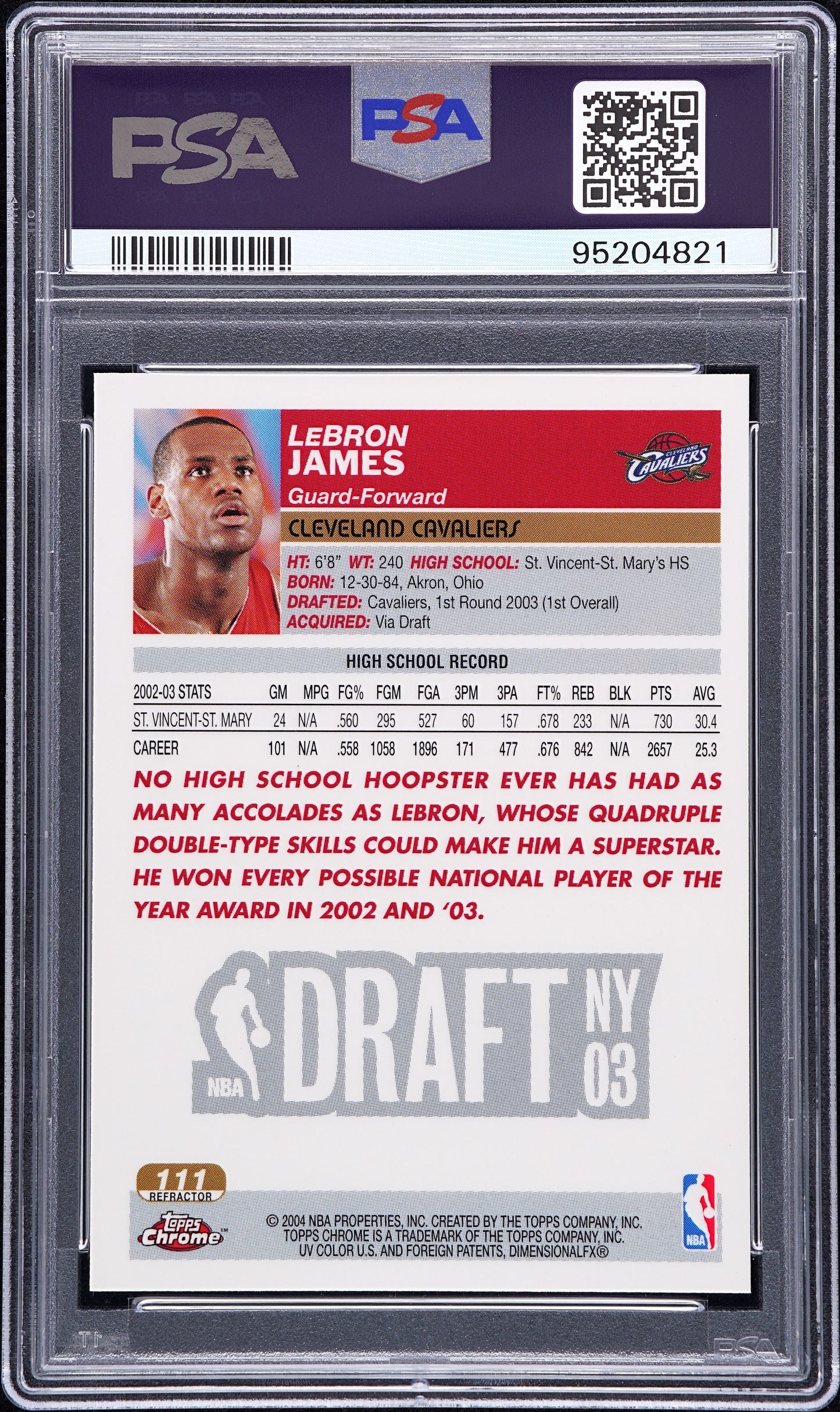 2003 Topps Chrome LeBron James #111 Refractor PSA 9