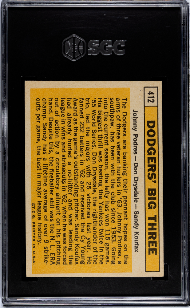 1963 Topps Dodgers' Big Three #412 SGC 6