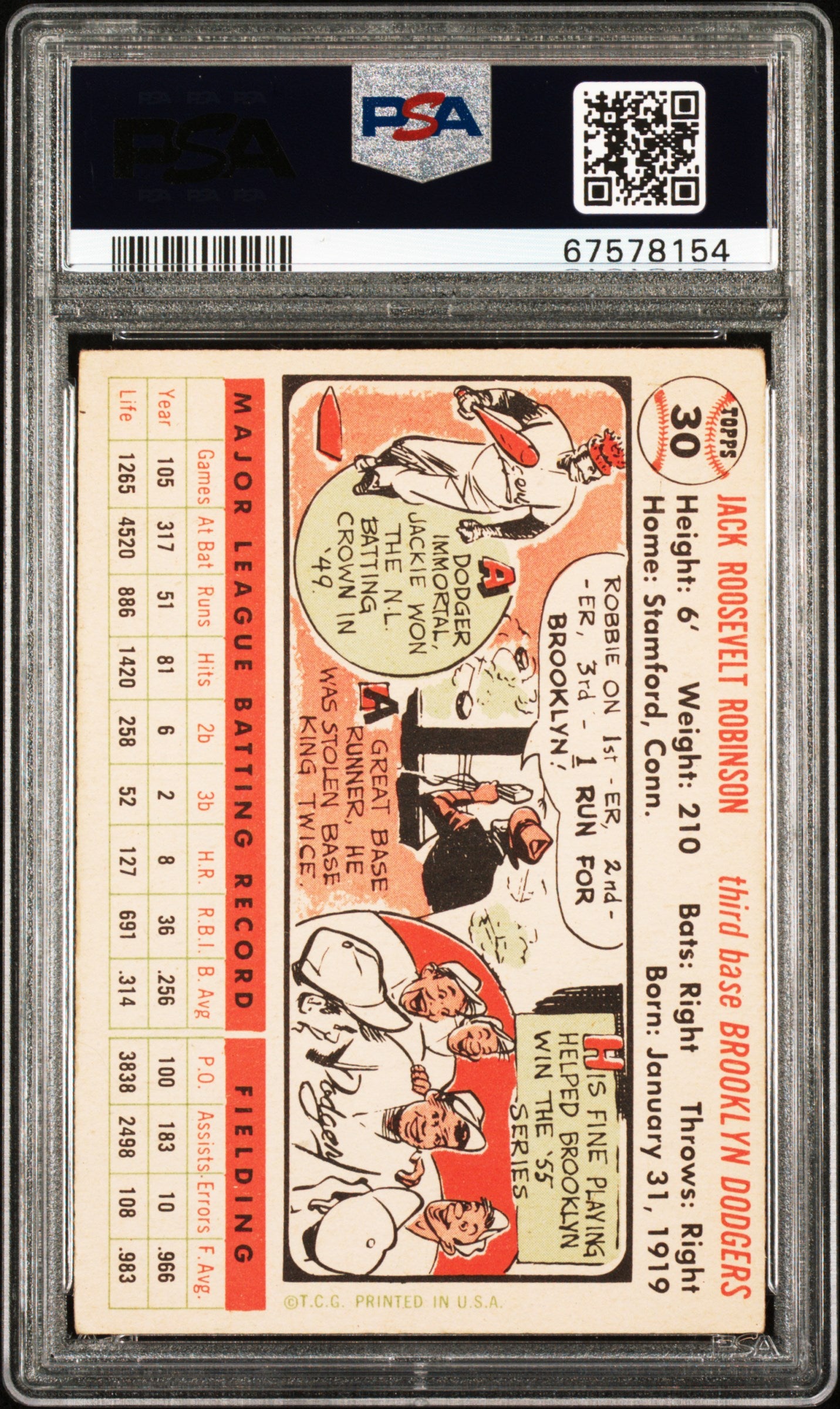 1956 Topps Jackie Robinson #30 White Back PSA 4