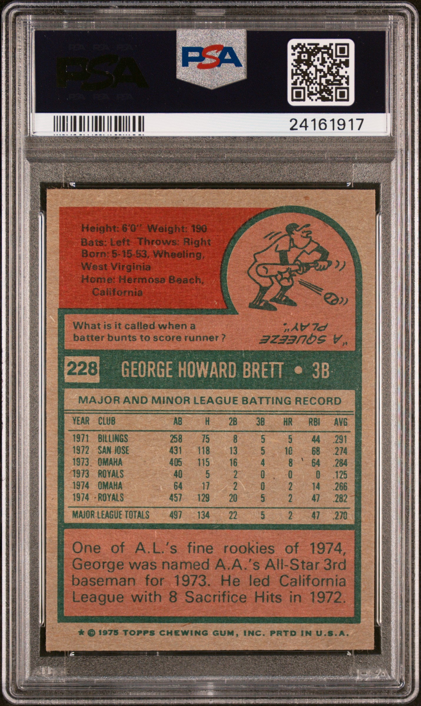 1975 Topps George Brett #228 PSA 8