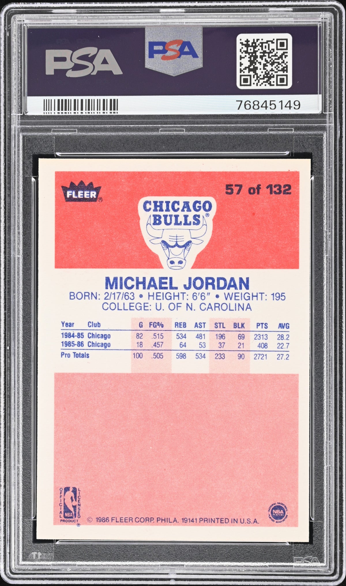1986 Fleer Michael Jordan #57 PSA 8
