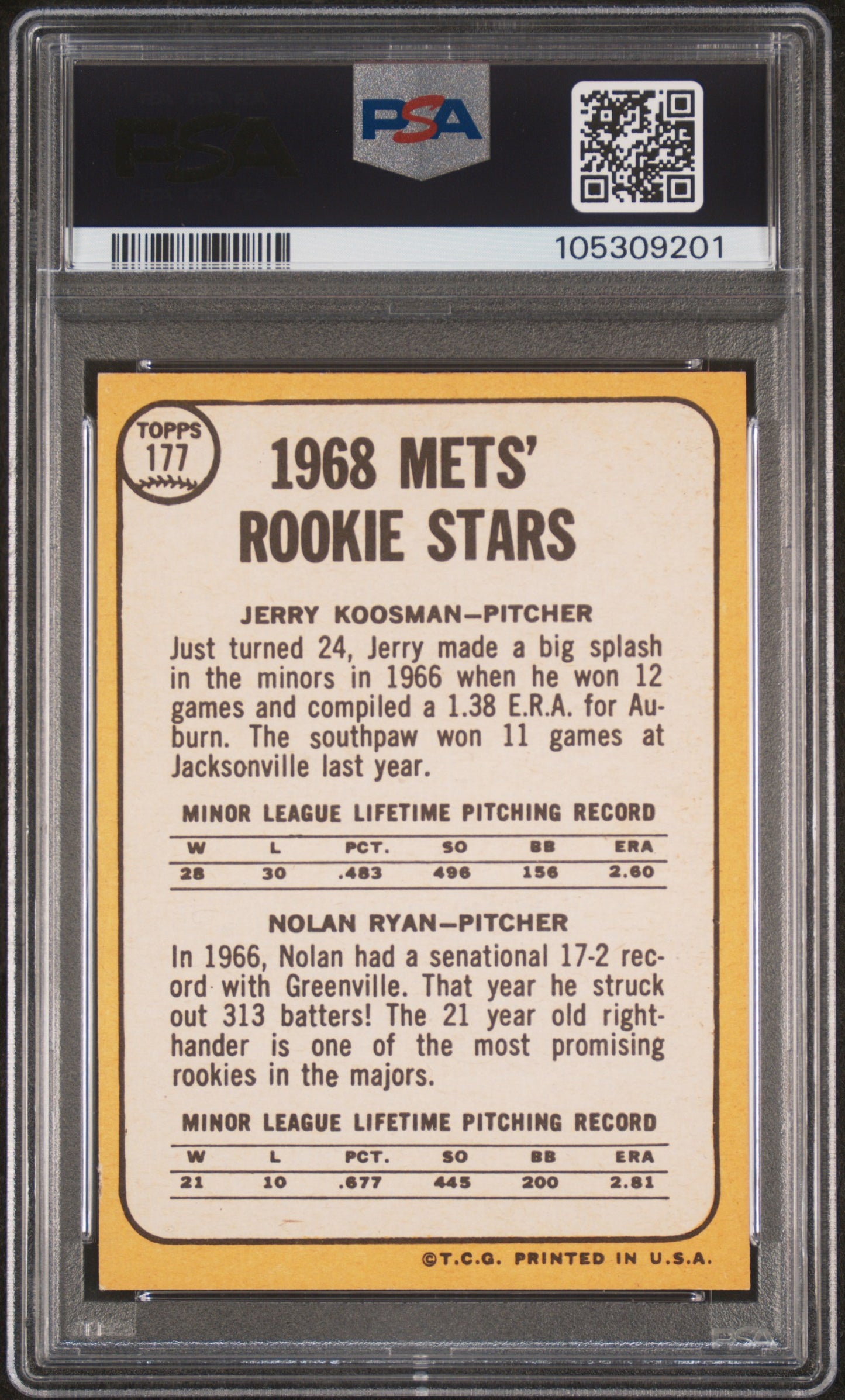 1968 Topps Mets Rookies #177 Mets Rookies PSA 6 Auto 10