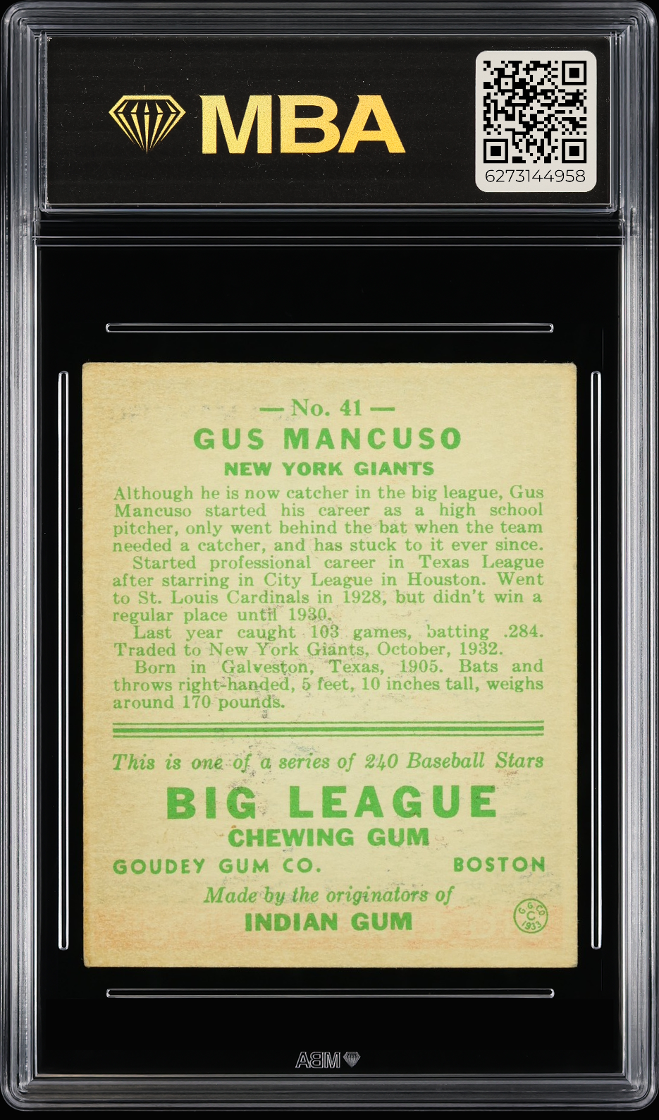 1933 Goudey Gus Mancuso #41 MBA 5