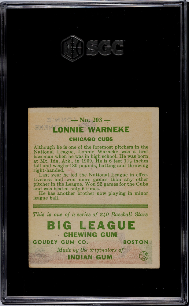 1933 Goudey Lonnie Warneke #203 SGC 4