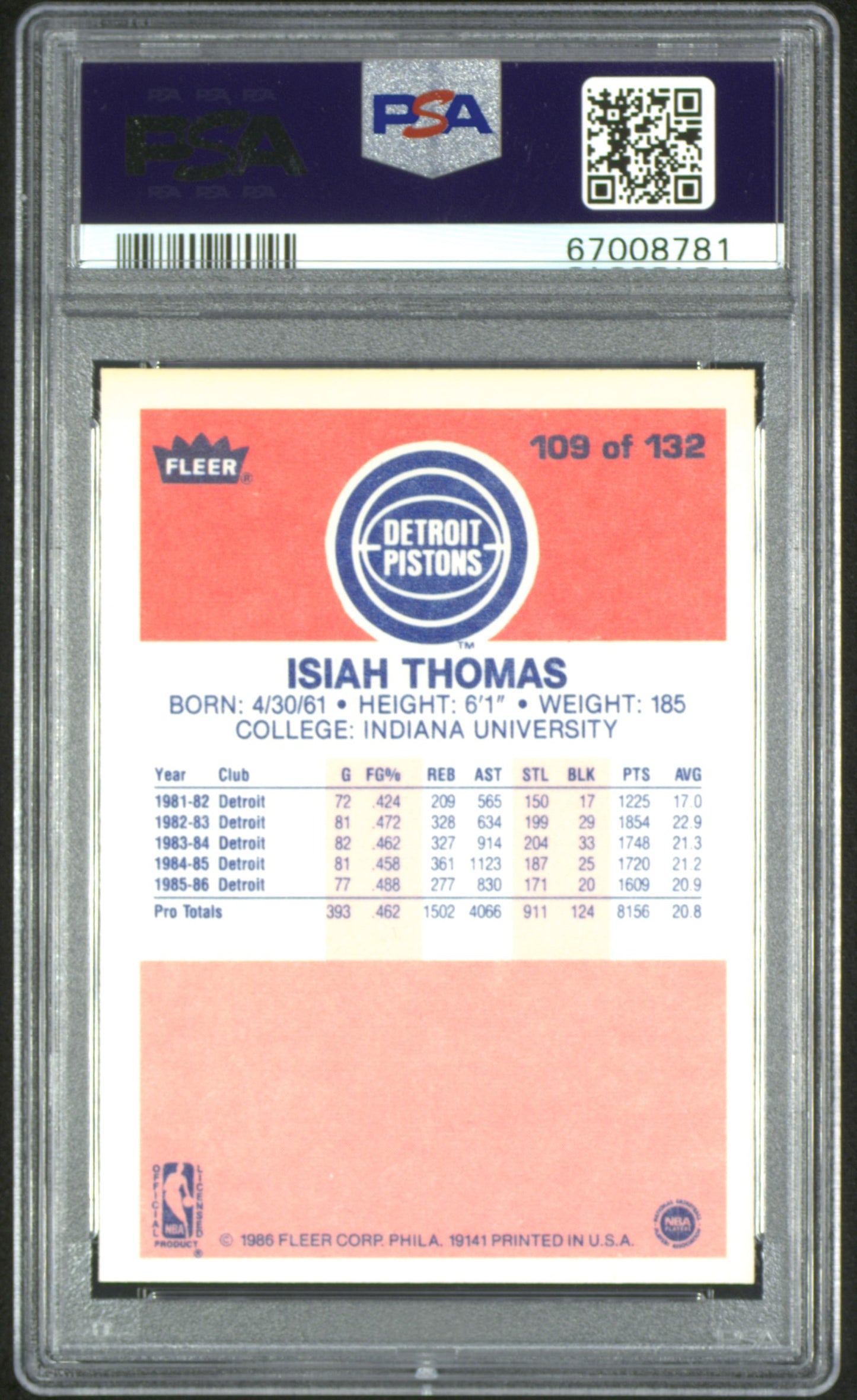 1986 Fleer Isiah Thomas #109 PSA 6