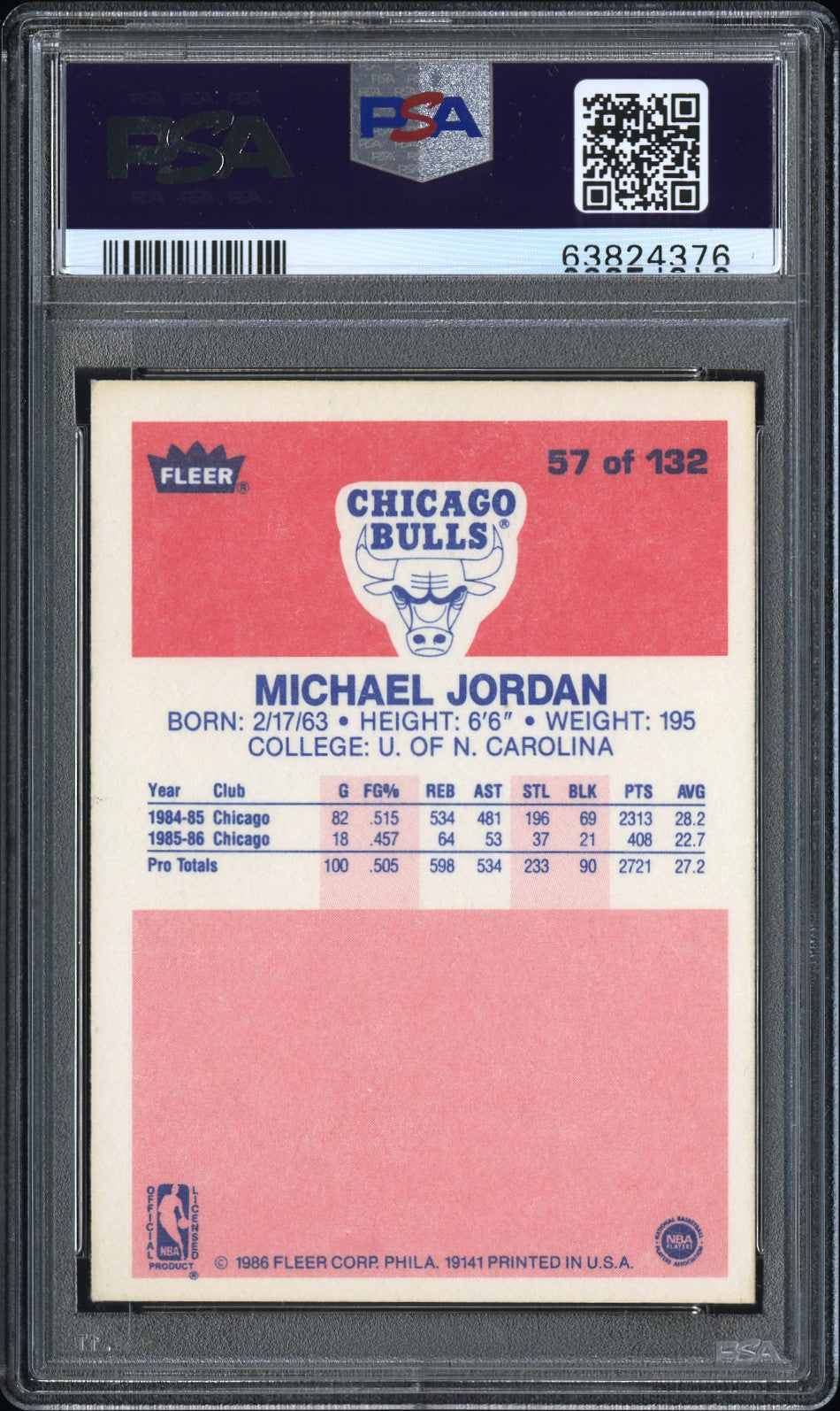 1986 Fleer Michael Jordan #57 PSA 4