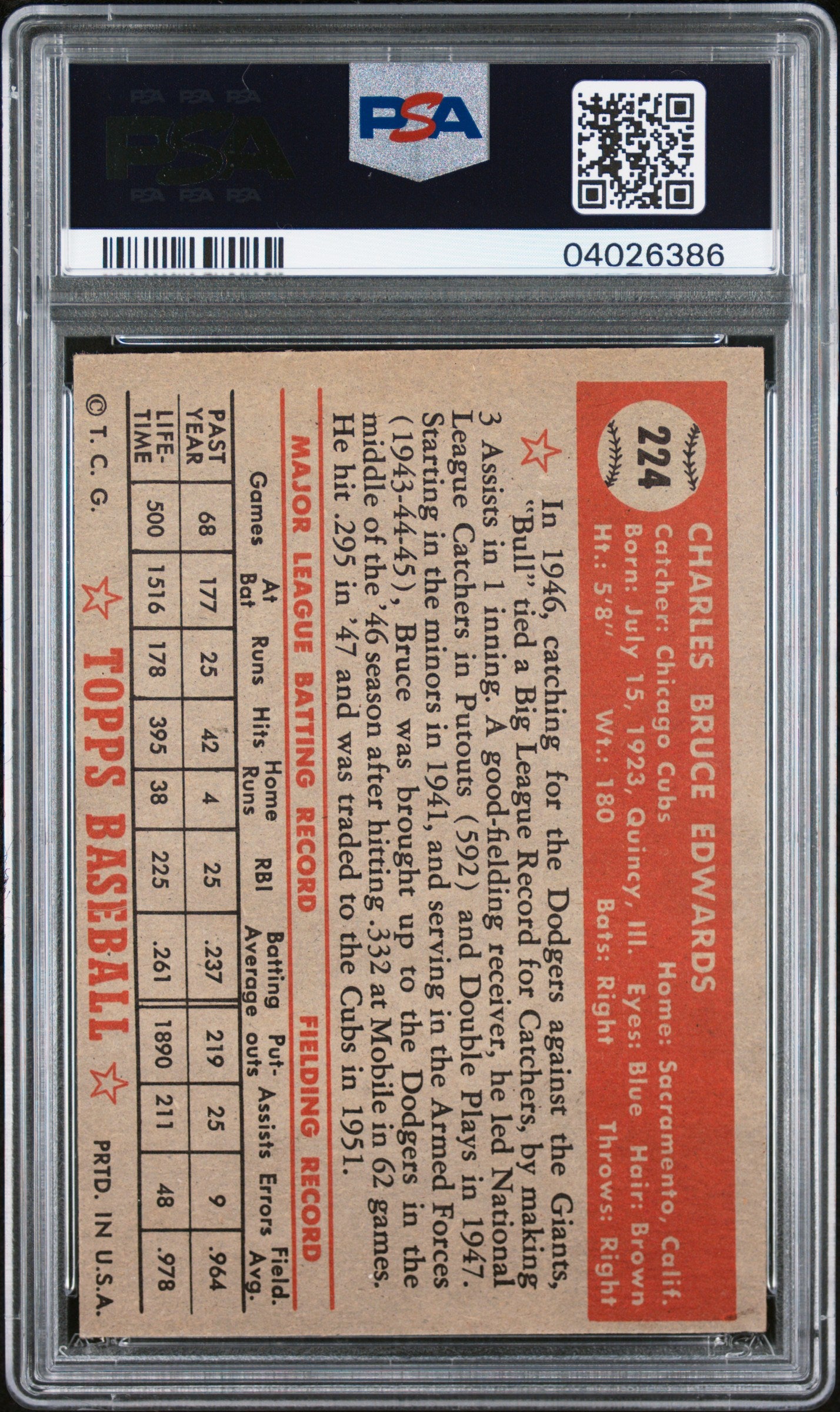 1952 Topps Bruce Edwards #224 PSA 7