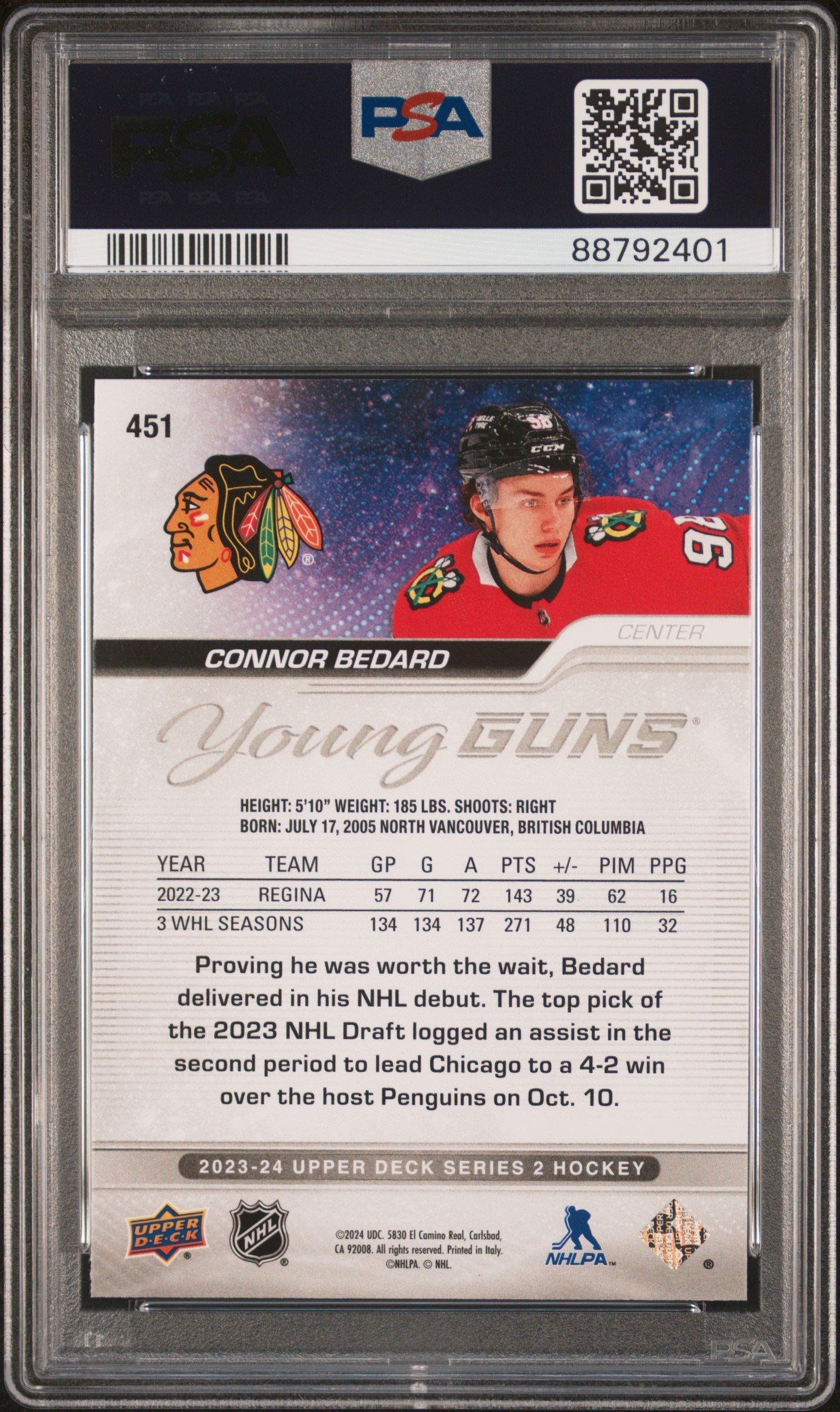 2023 Upper Deck Connor Bedard #451 PSA 10