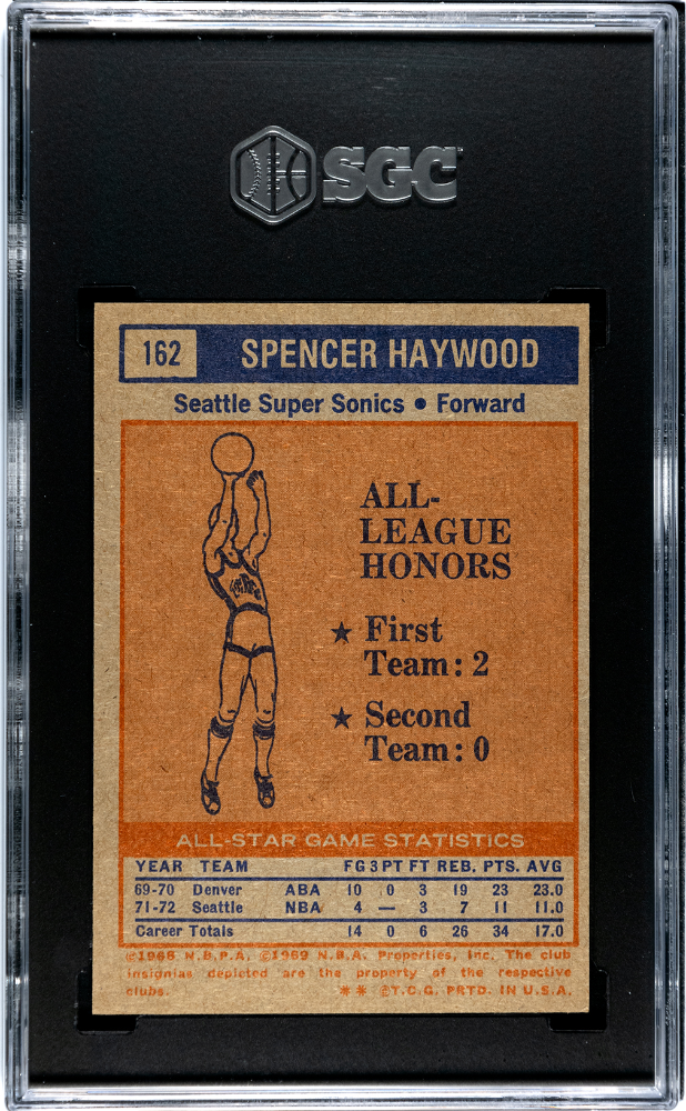 1972 Topps Spencer Haywood #162 All Star SGC 9