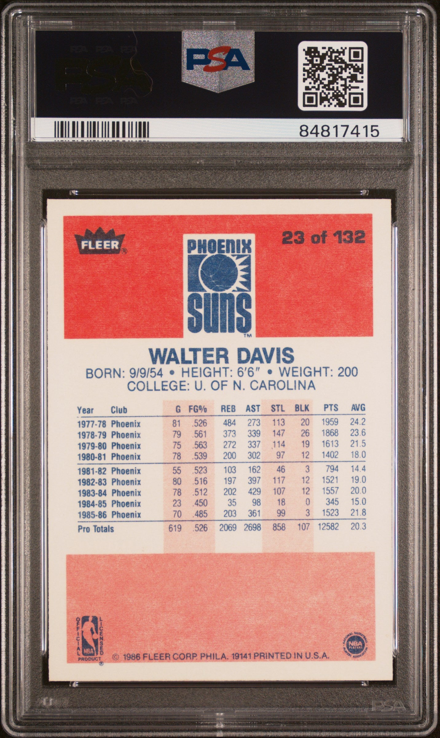1986 Fleer Walter Davis #23 PSA 9