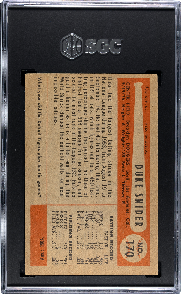 1954 Bowman Duke Snider #170 SGC 3.5