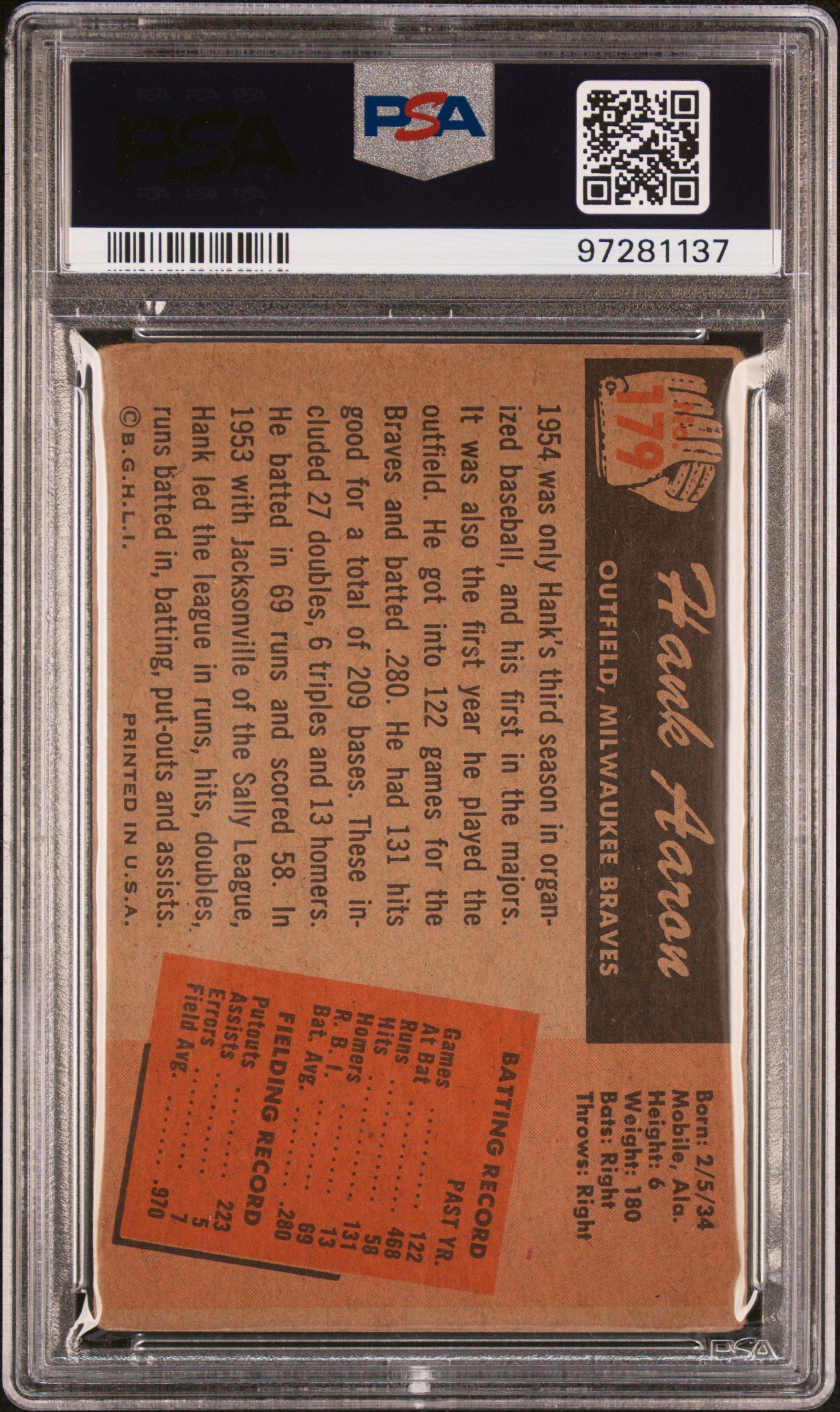 1955 Bowman Hank Aaron #179 PSA 2