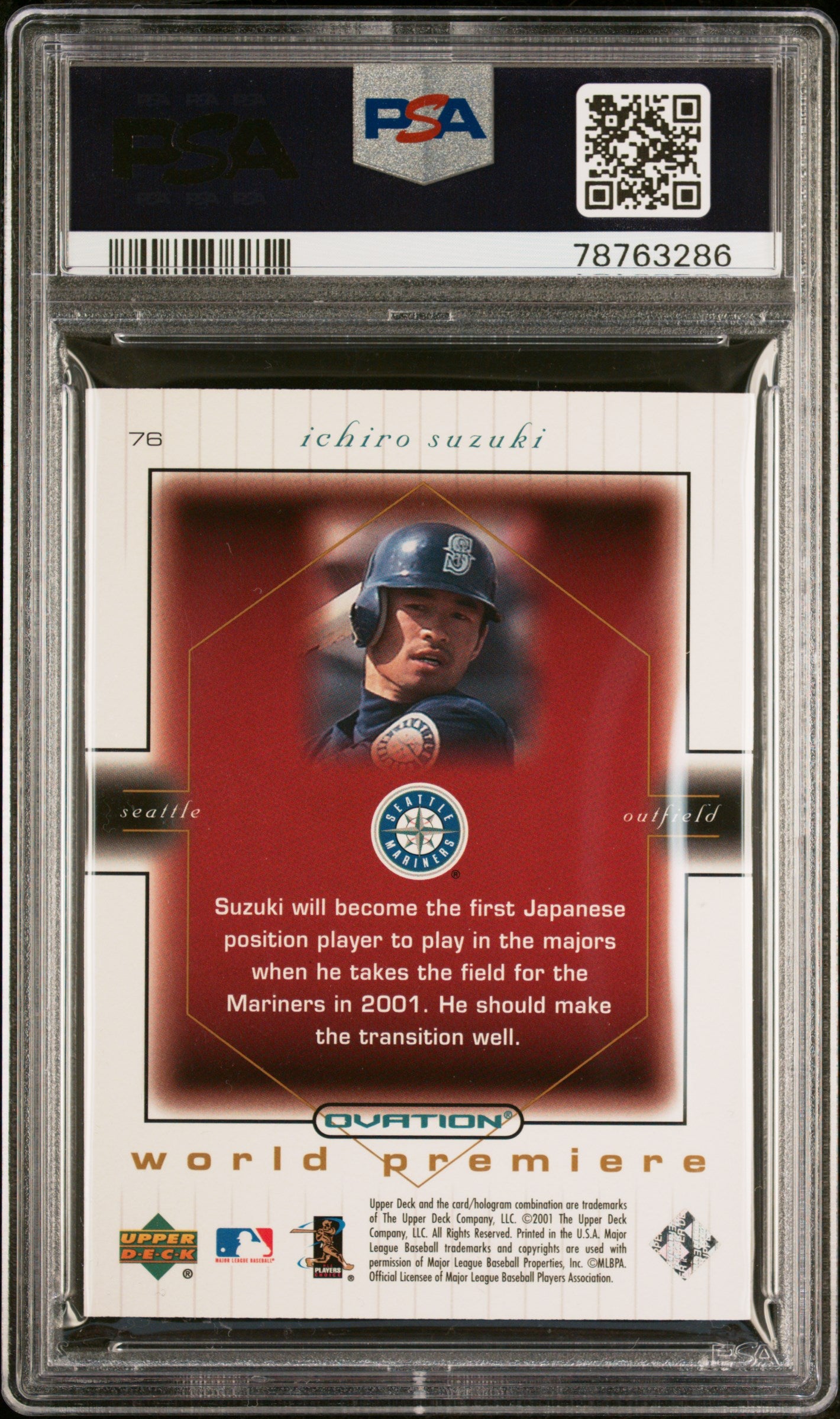 2001 Upper Deck Ovation Ichiro Suzuki #76 PSA 9 0137/2000
