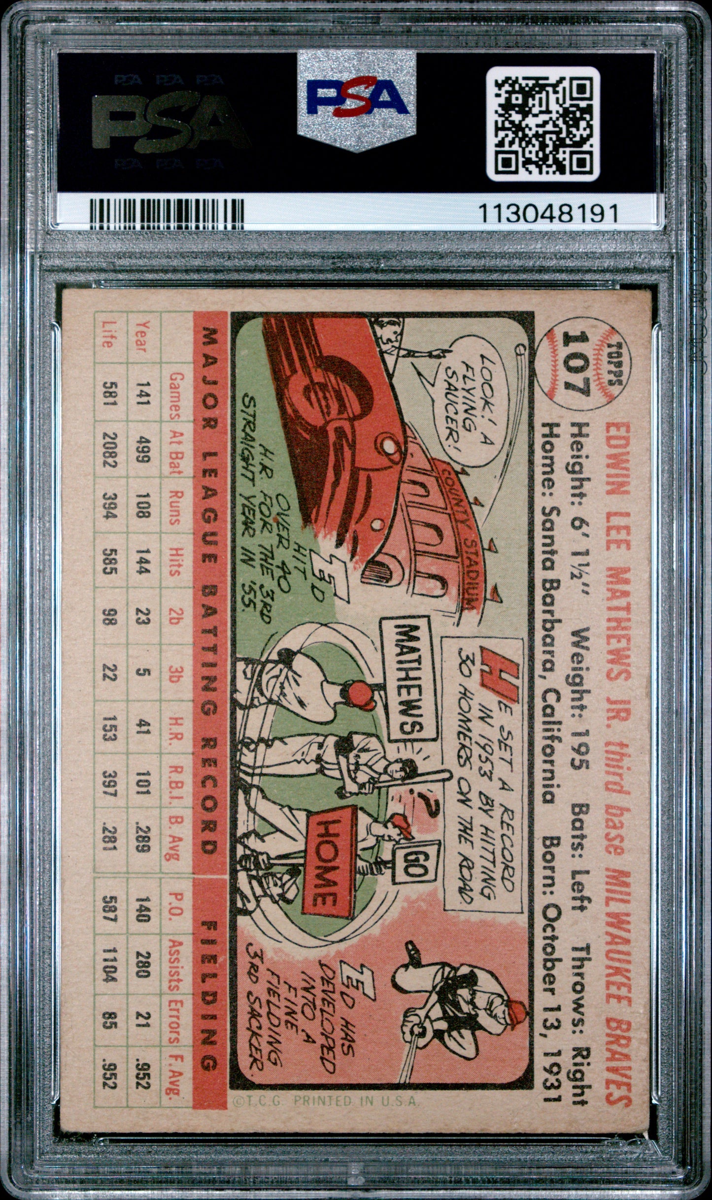 1956 Topps Ed Mathews #107 White Back PSA 1.5