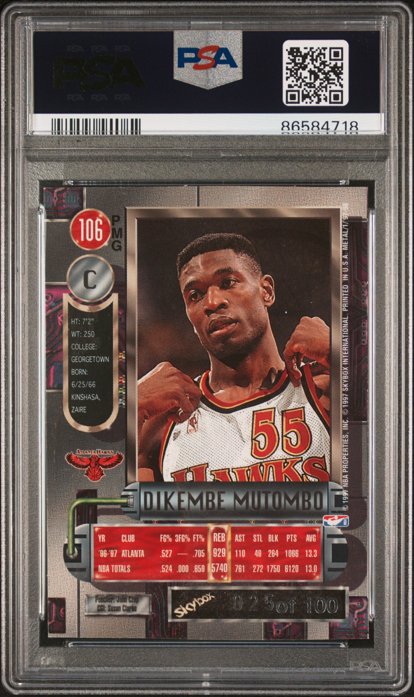 1997 Metal Universe Dikembe Mutombo #106 Precious Gems PSA A
