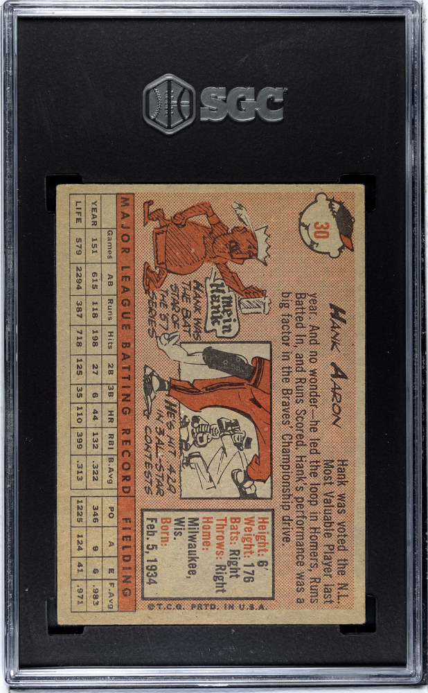 1958 Topps Hank Aaron #30 Yellow Name SGC 3.5