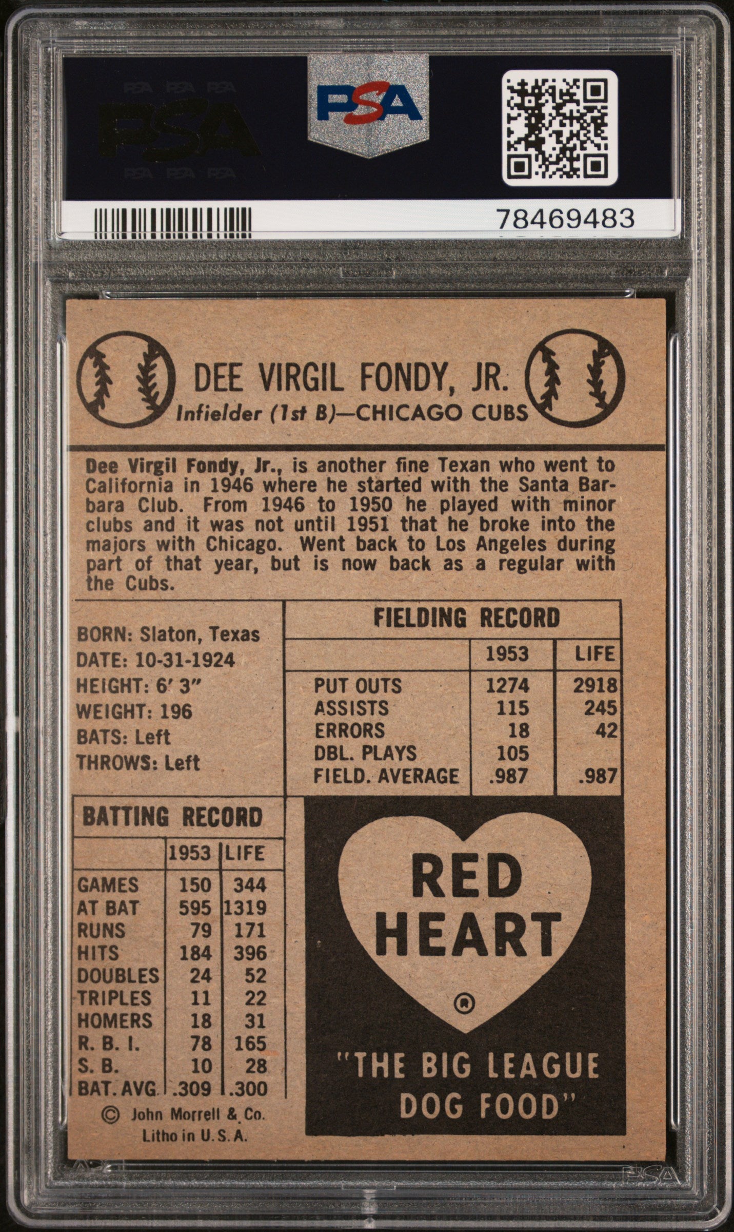 1954 Red Heart Dee Fondy PSA 6