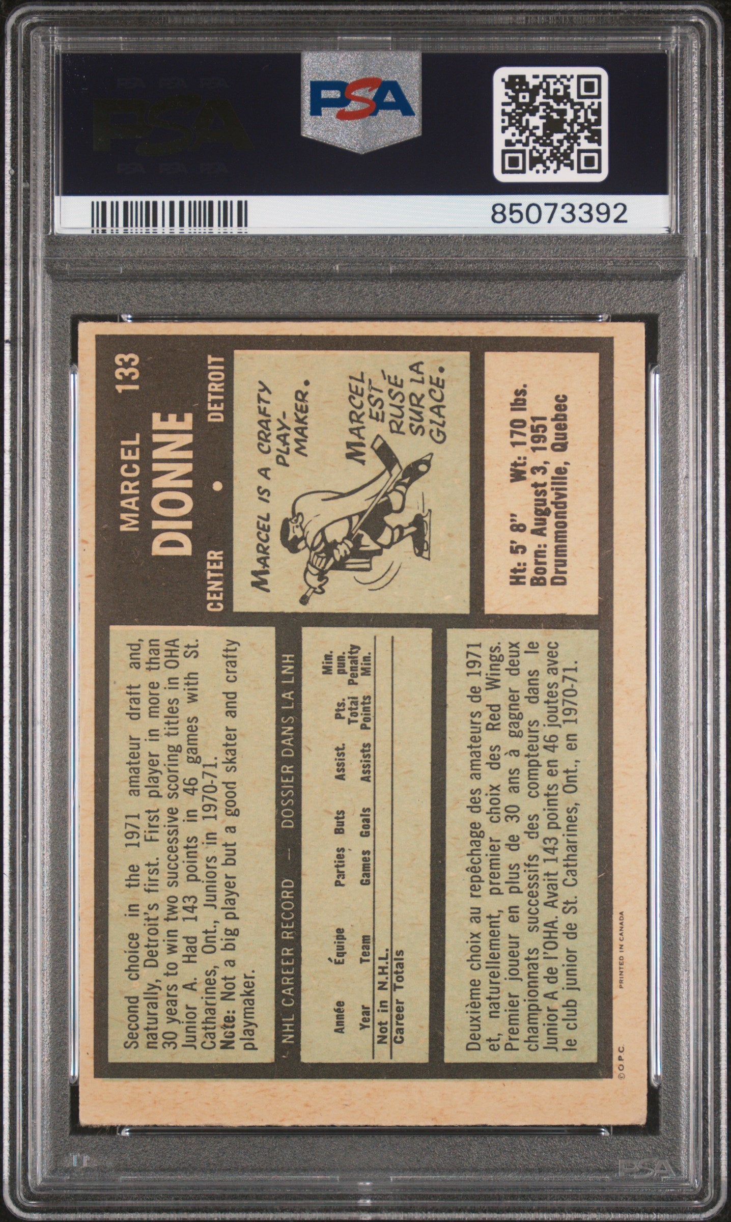1971 O-Pee-Chee Marcel Dionne #133 PSA 4