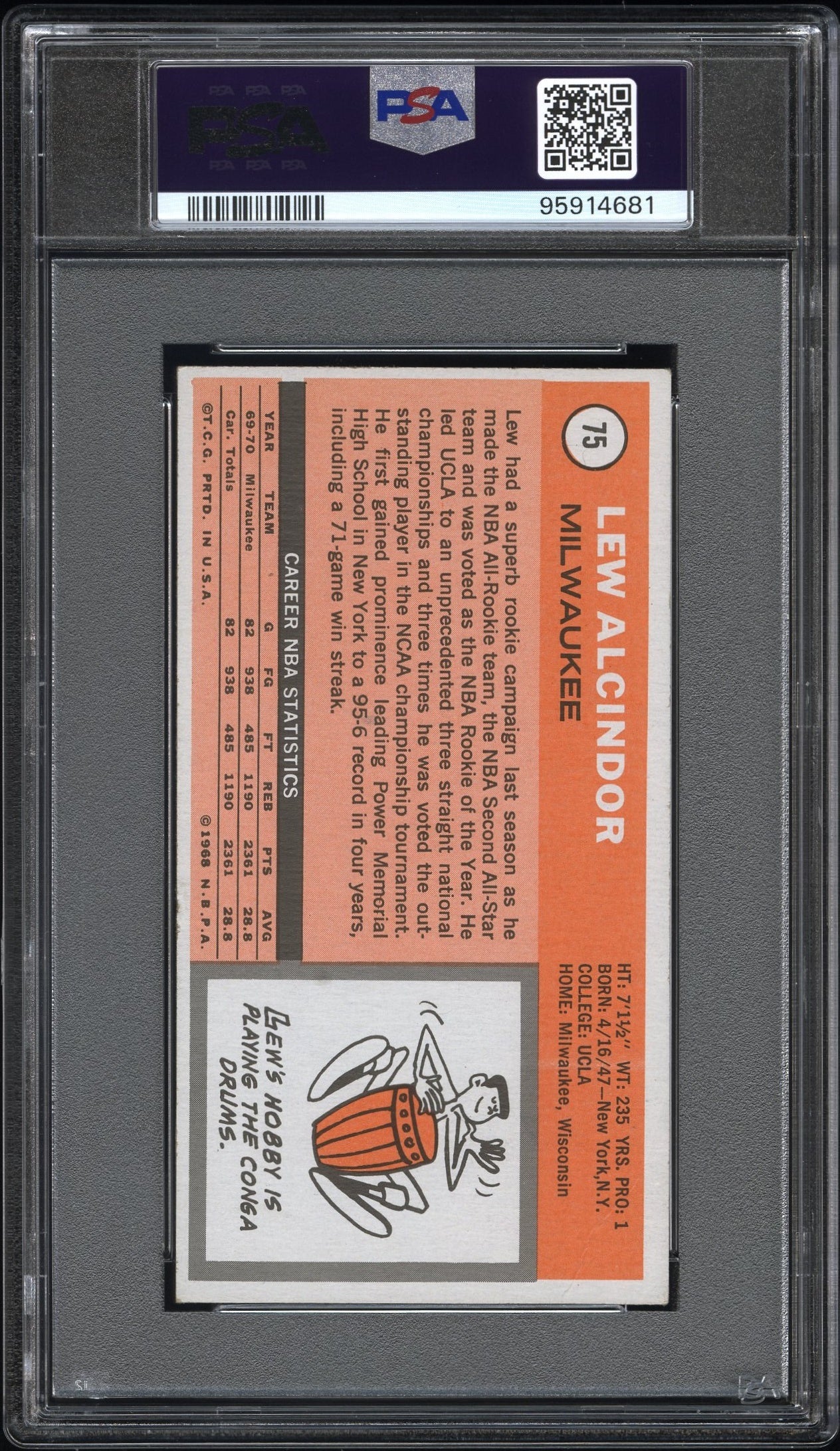 1970 Topps Lew Alcindor #75 PSA 4