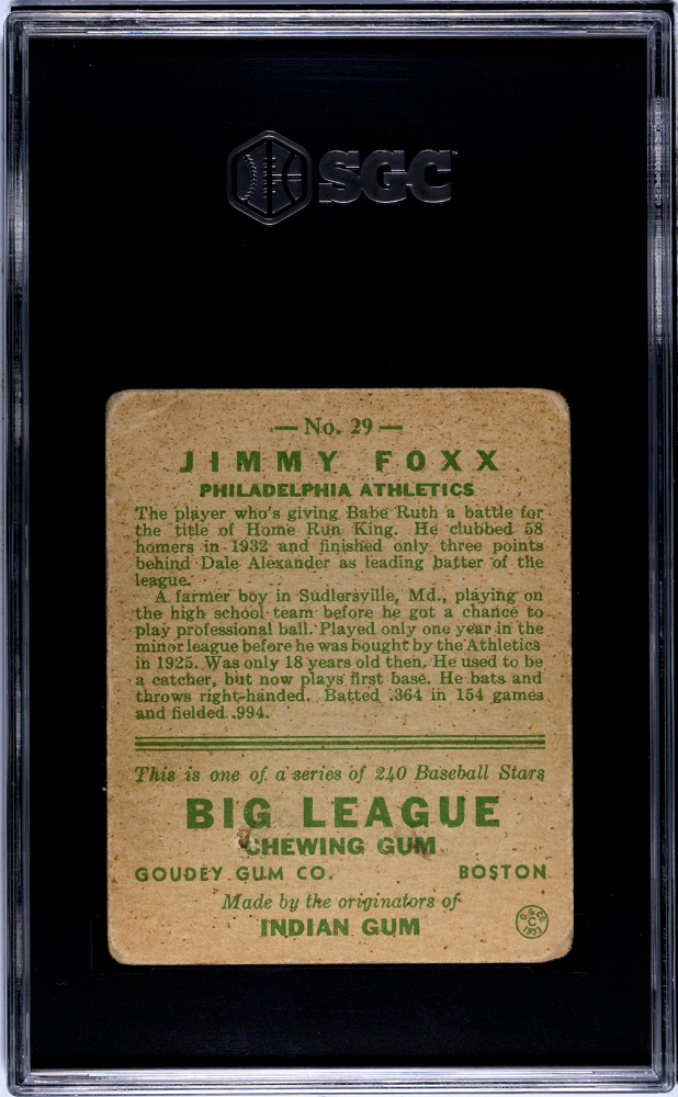 1933 Goudey Jimmy Foxx #29 SGC 1.5