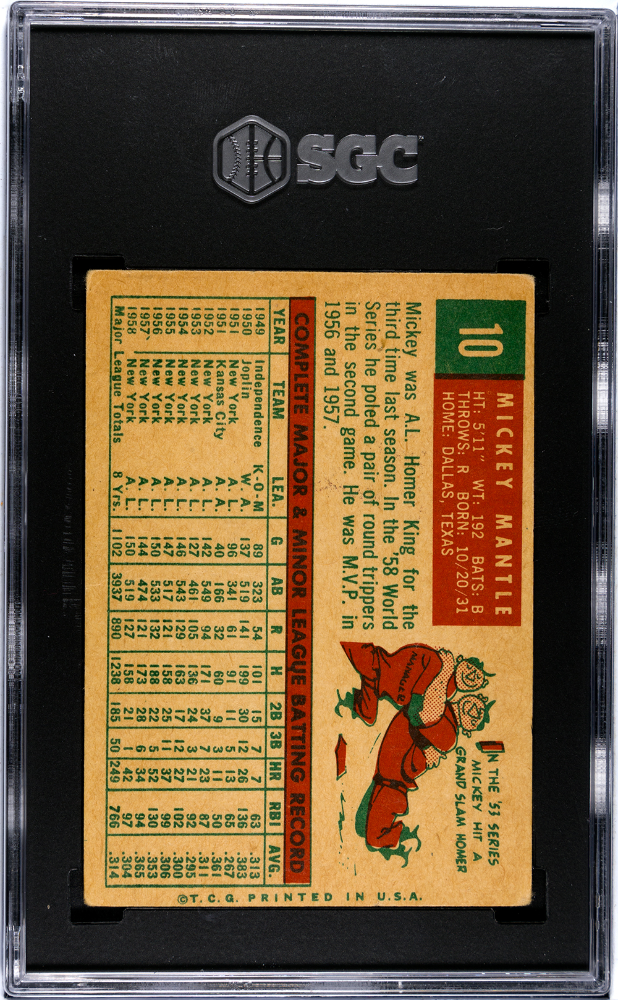 1959 Topps Mickey Mantle #10 SGC 3