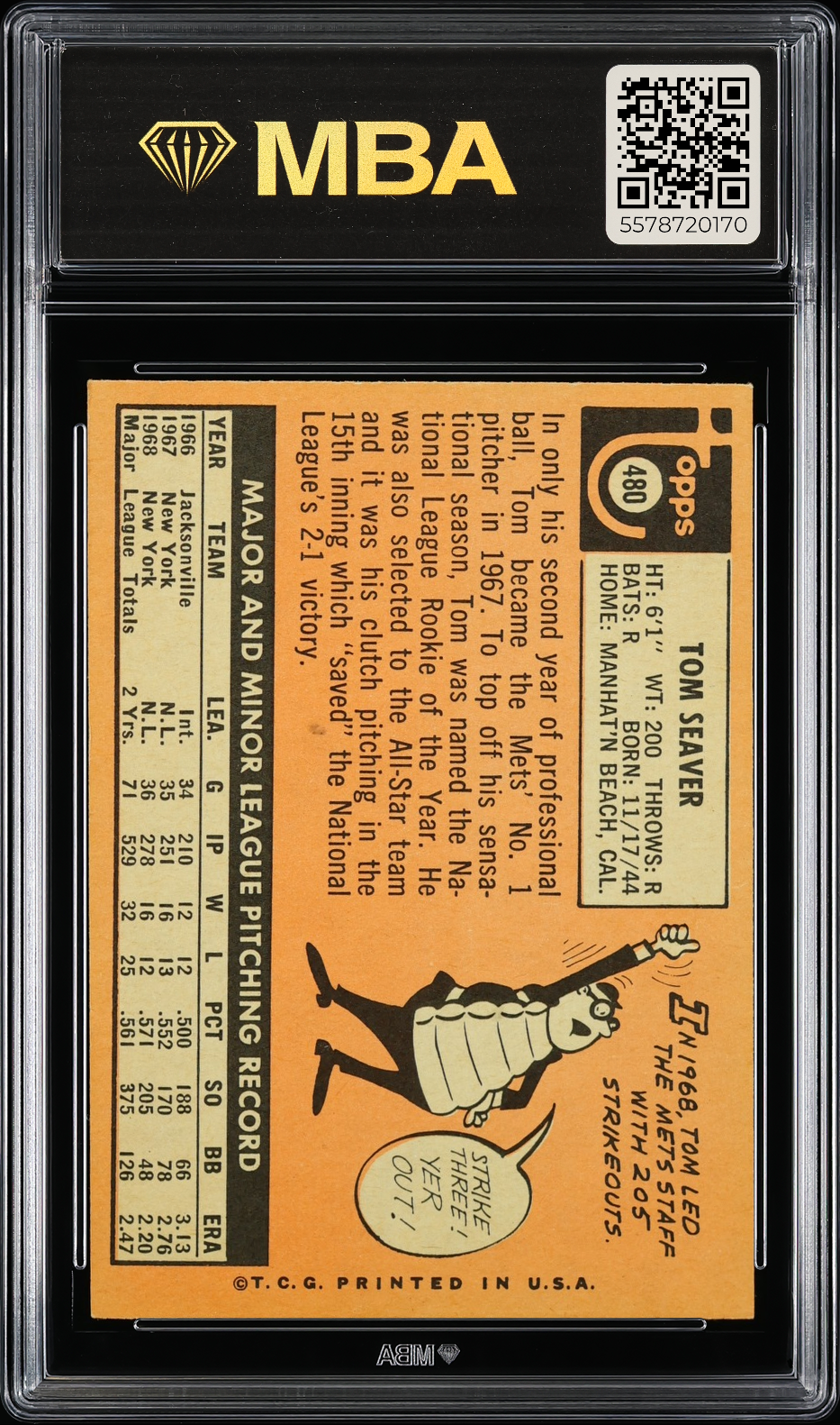 1969 Topps Tom Seaver #480 MBA 6