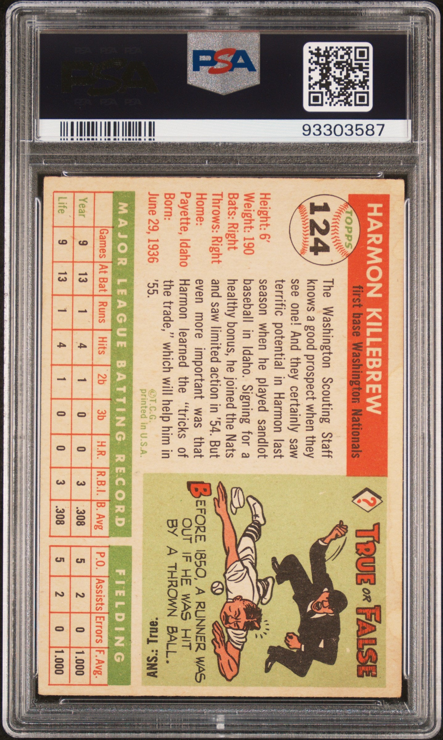 1955 Topps Harmon Killebrew #124 PSA 4