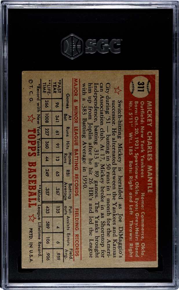 1952 Topps Mickey Mantle #311 SGC 3