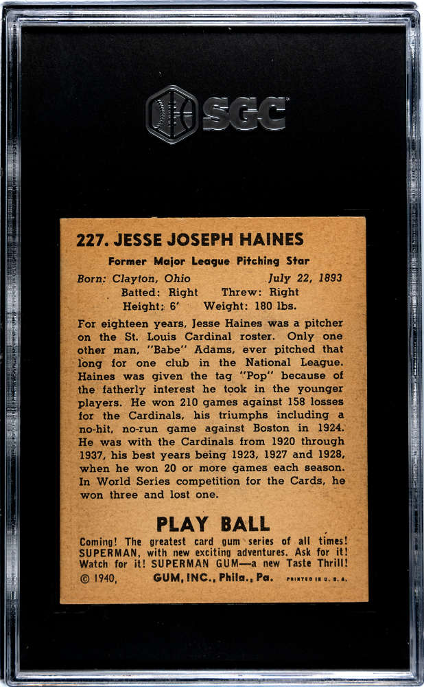 1940 Playball Pop Haines #227 SGC 3.5