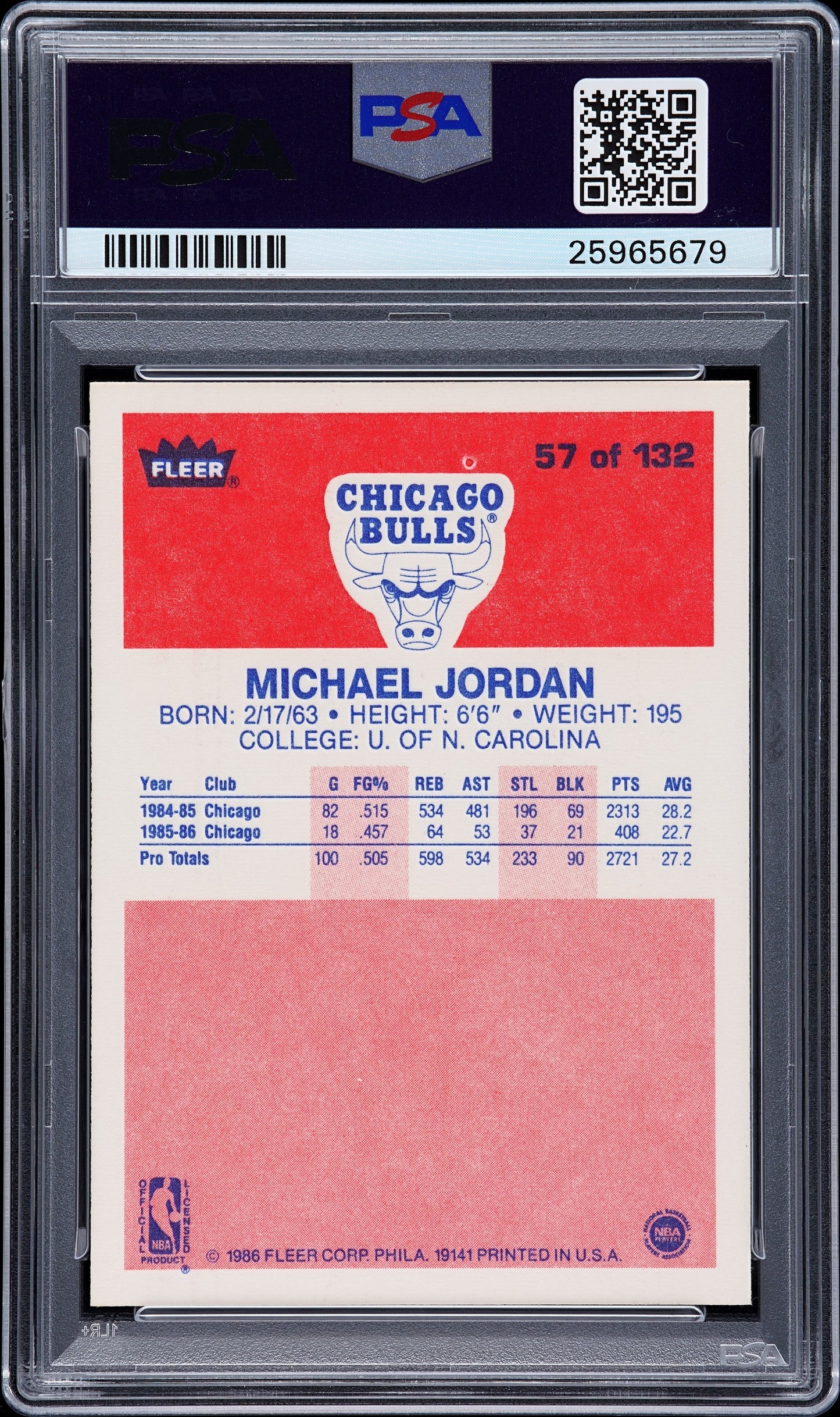 1986 Fleer Michael Jordan #57 PSA 9