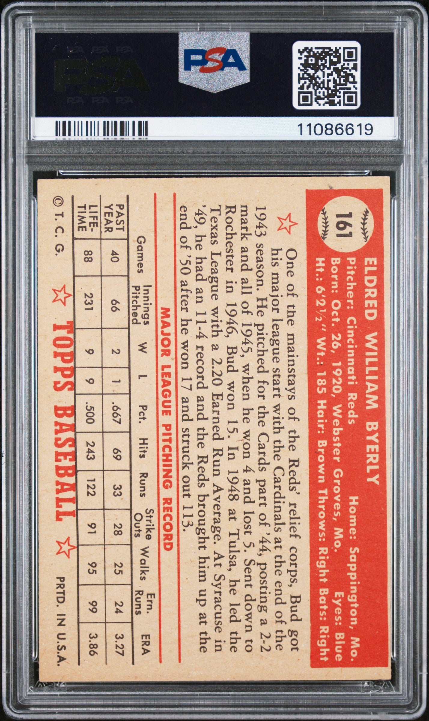 1952 Topps Bud Byerly #161 PSA 7