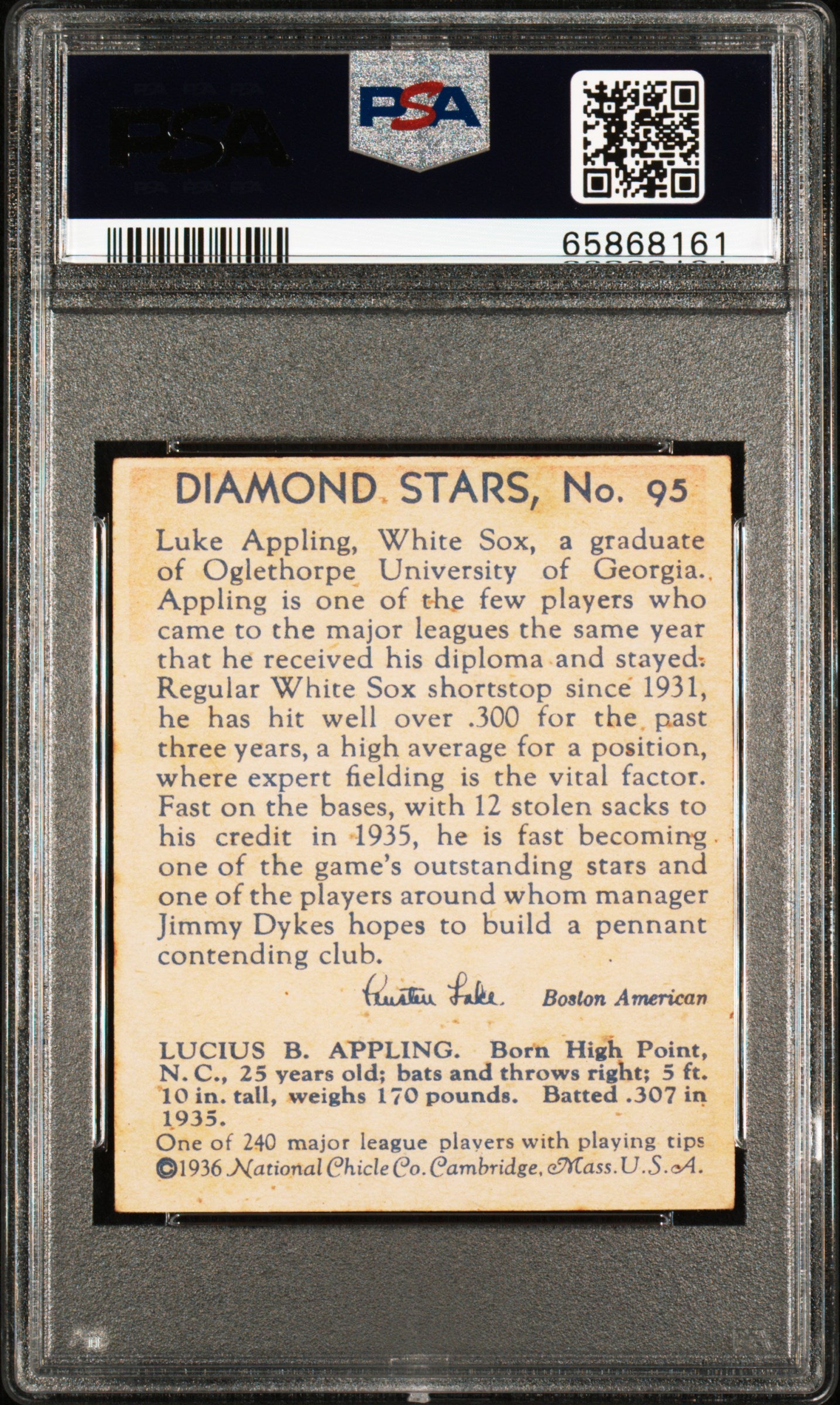 1935 Diamond Stars Luke Appling #95 PSA 4