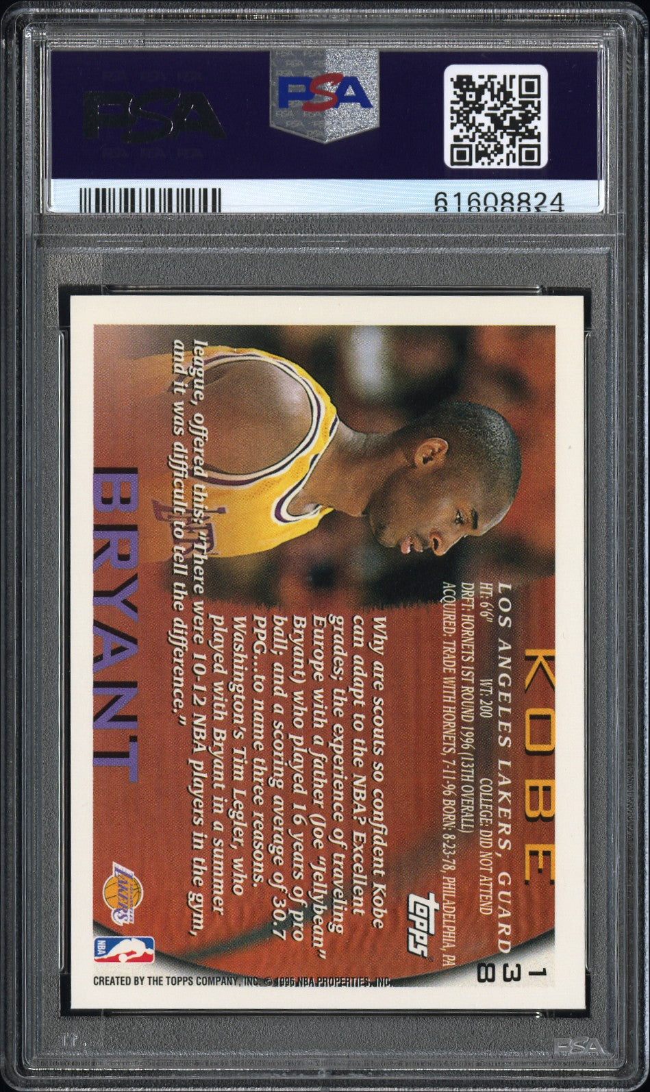 1996 Topps Kobe Bryant #138 PSA 9
