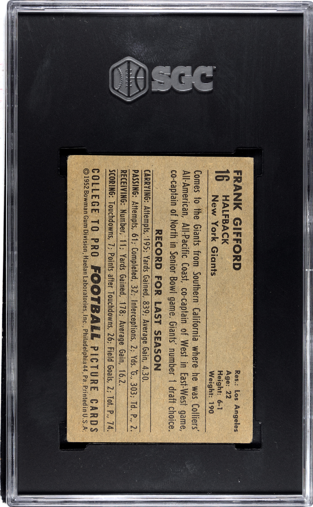 1952 Bowman Small Frank Gifford #16 SGC 2