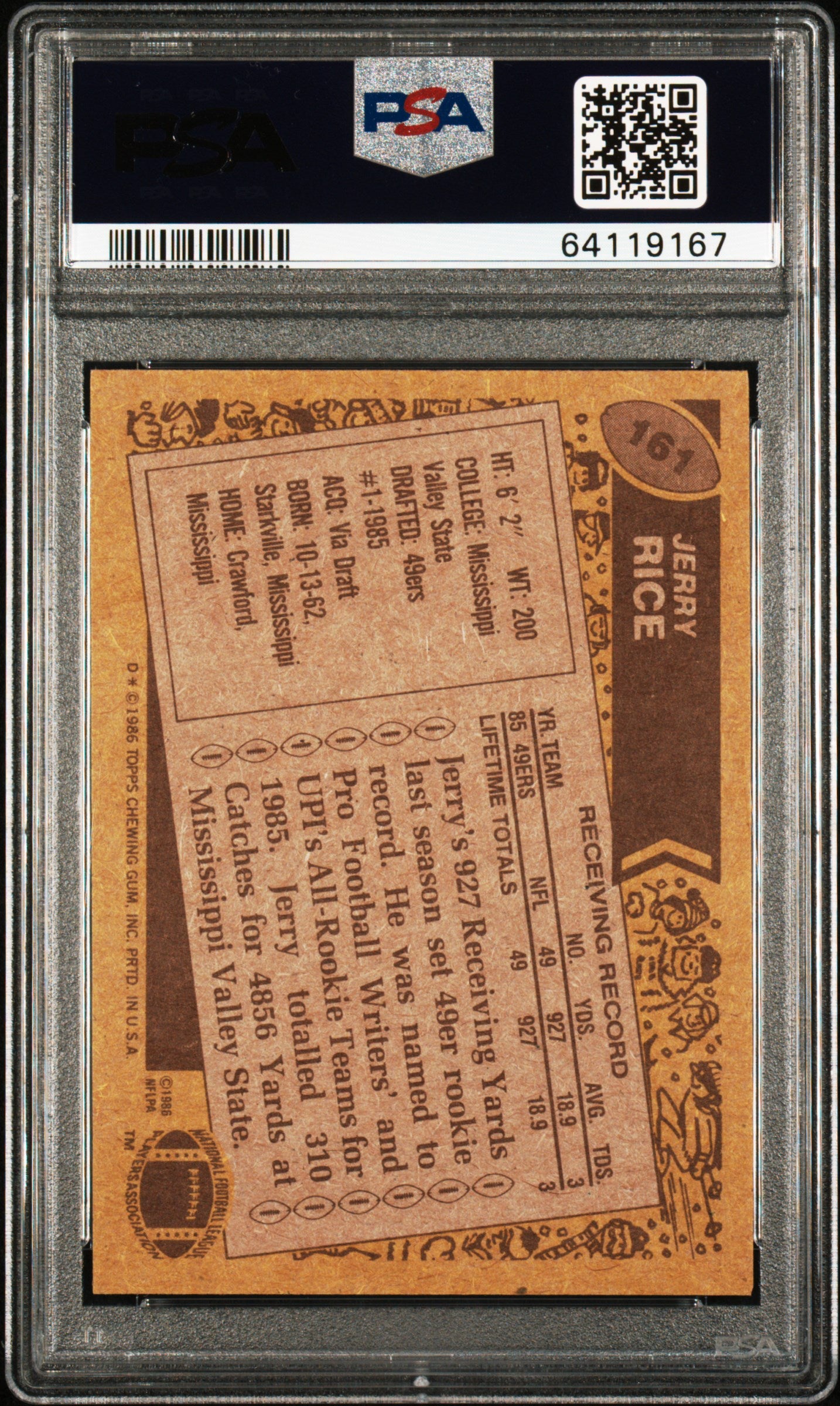 1986 Topps Jerry Rice #161 PSA 8 Auto 10