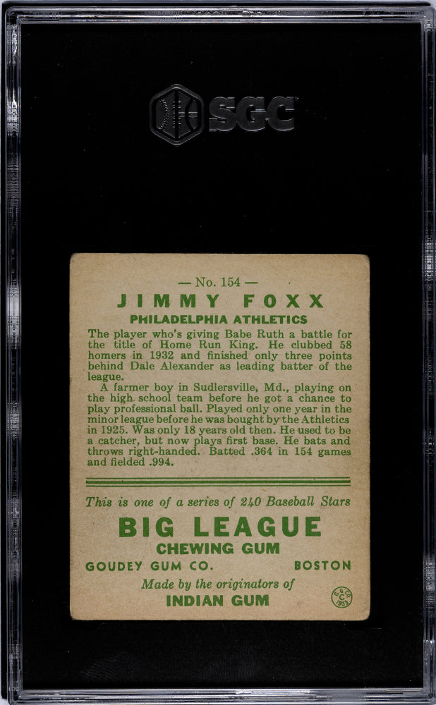 1933 Goudey Jimmy Foxx #154 SGC 2.5