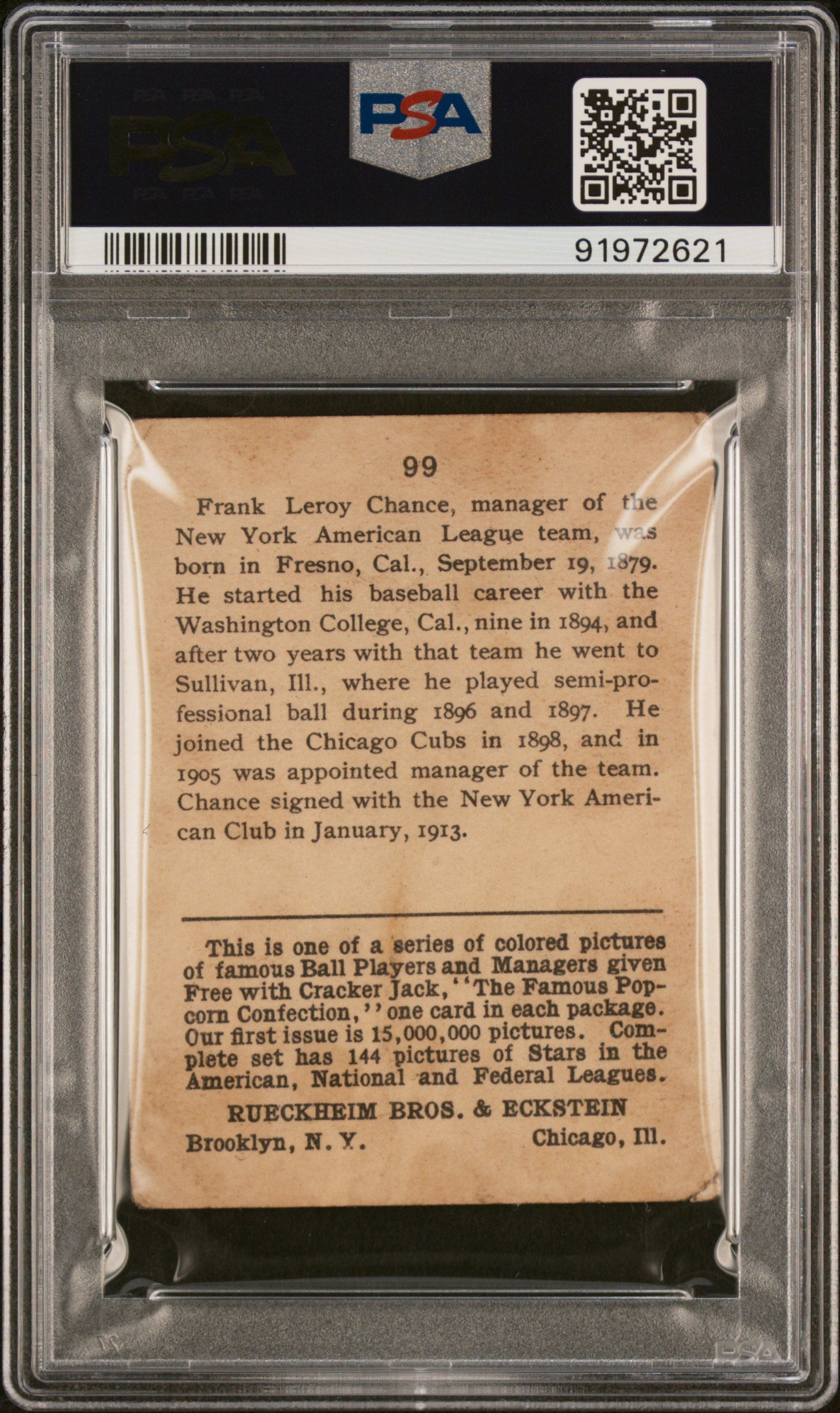 1914 Cracker Jack Frank Chance #99 PSA 2