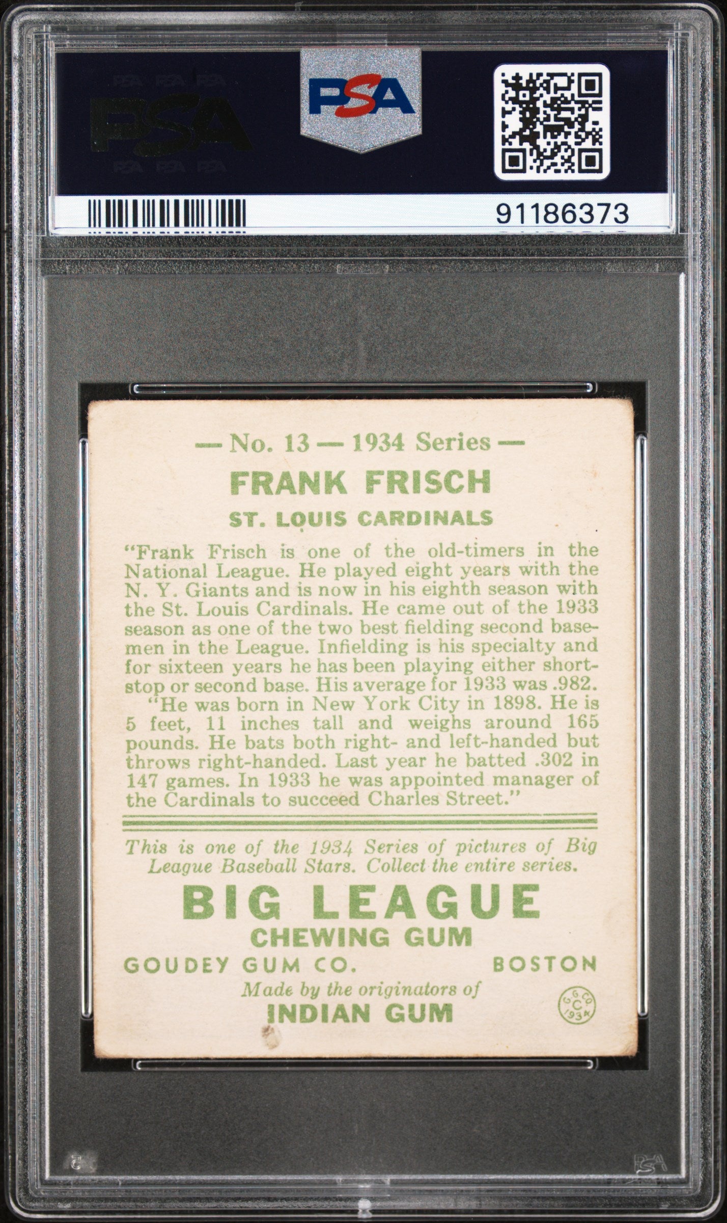 1934 Goudey Frank Frisch #13 PSA 3