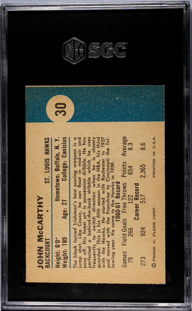 1961 Fleer John Mccarthy #30 SGC 7