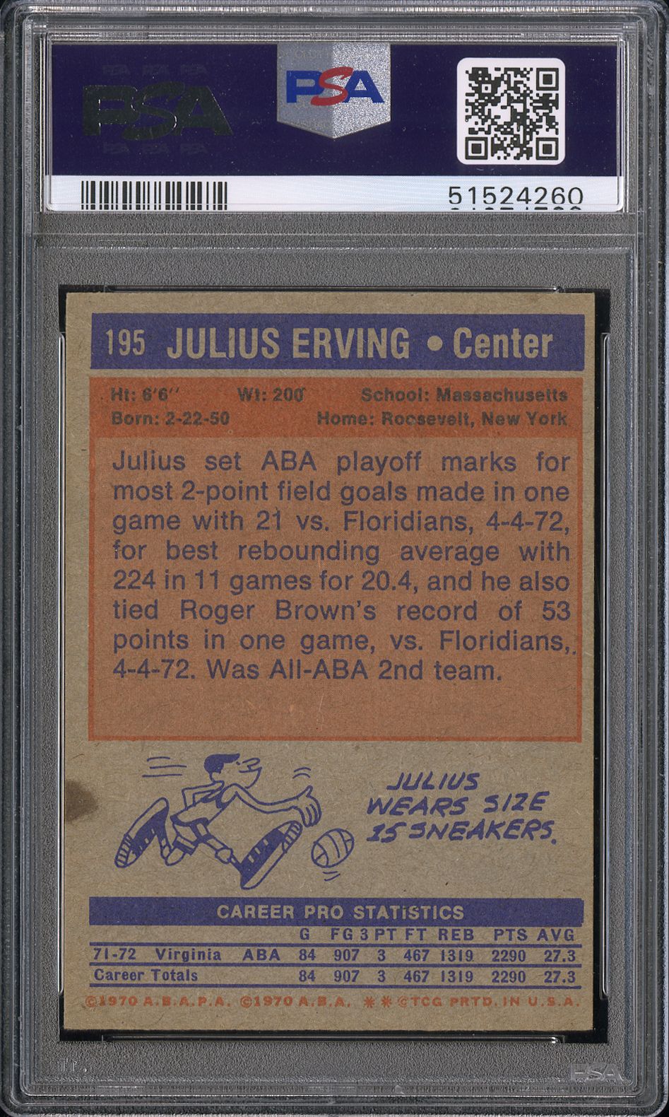 1972 Topps Julius Erving #195 PSA 5