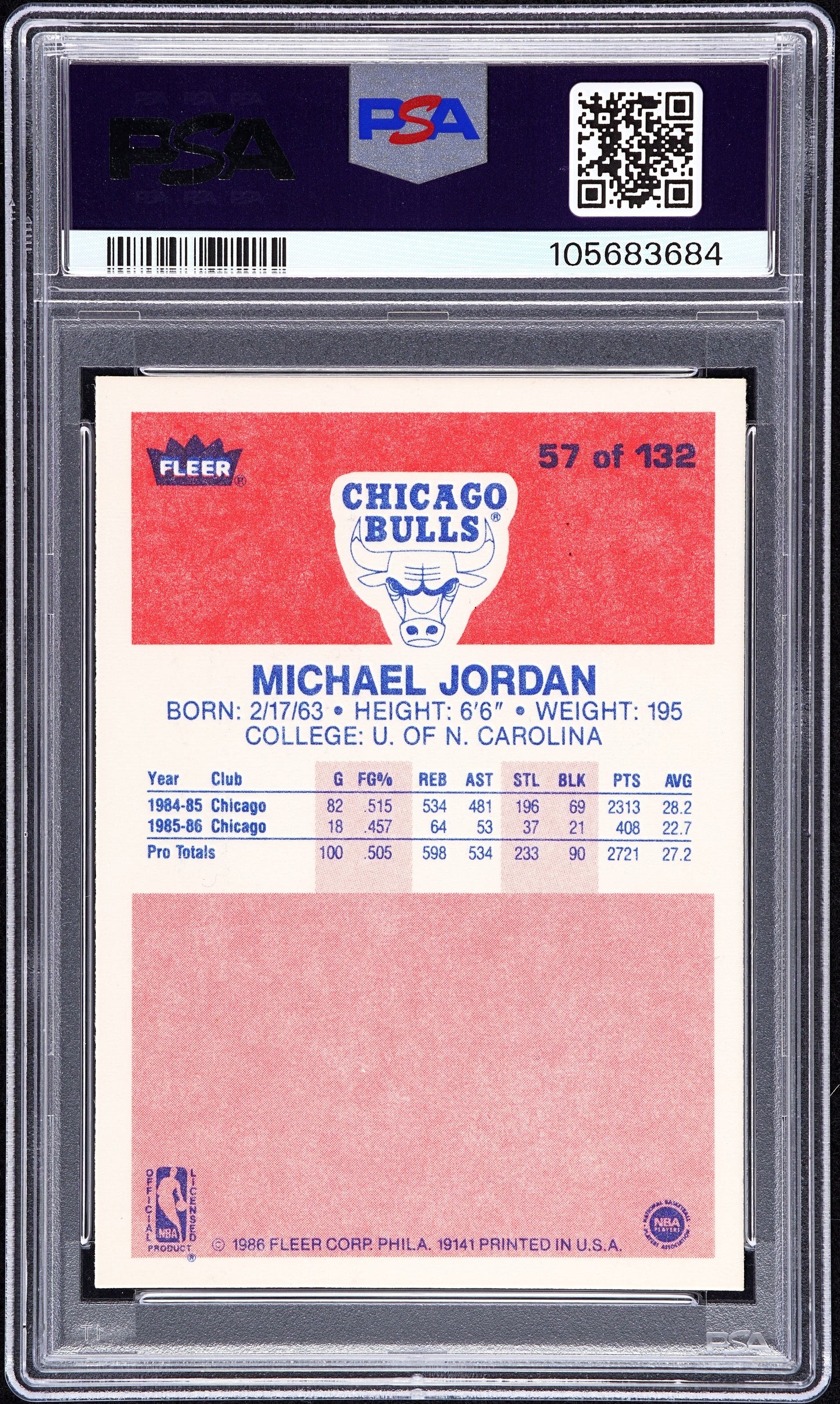 1986 Fleer Michael Jordan #57 PSA 8.5